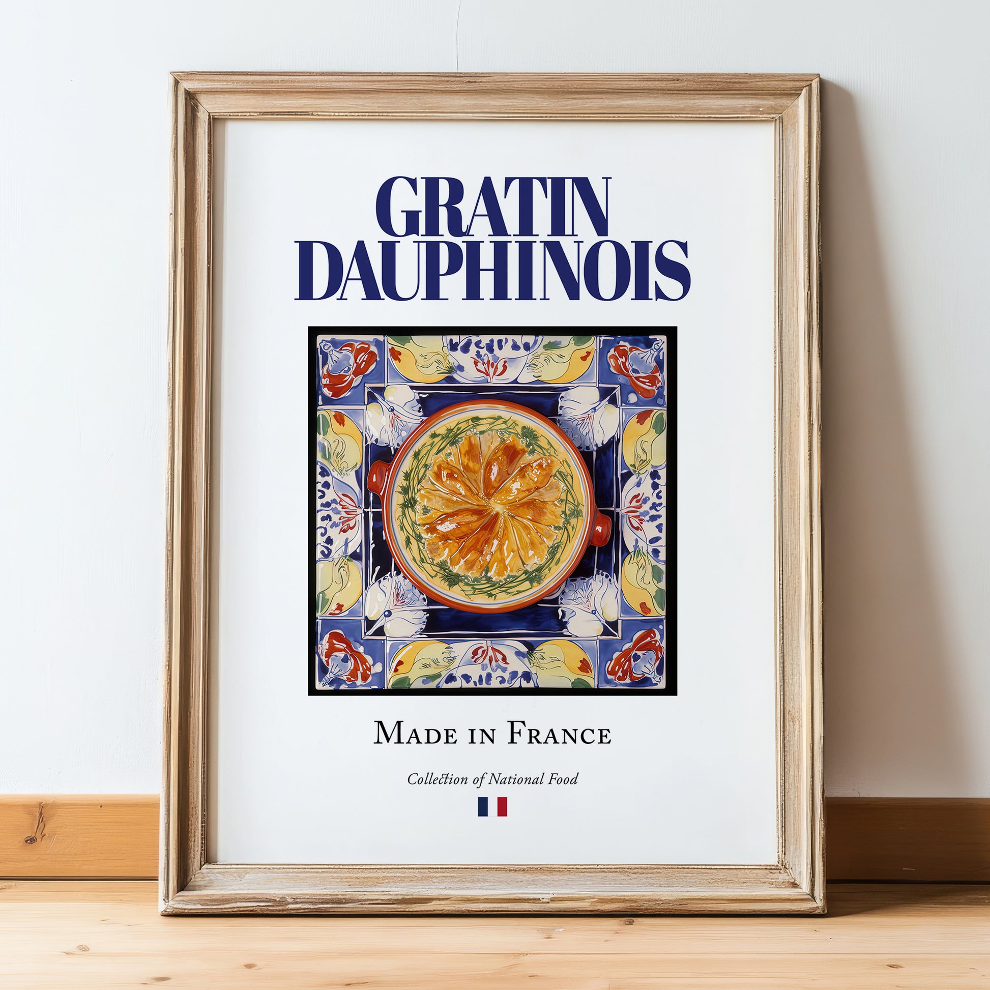 Gratin Dauphinois – French Dish, Fine Dining Restaurant Poster, in wooden frame leaning on the floor