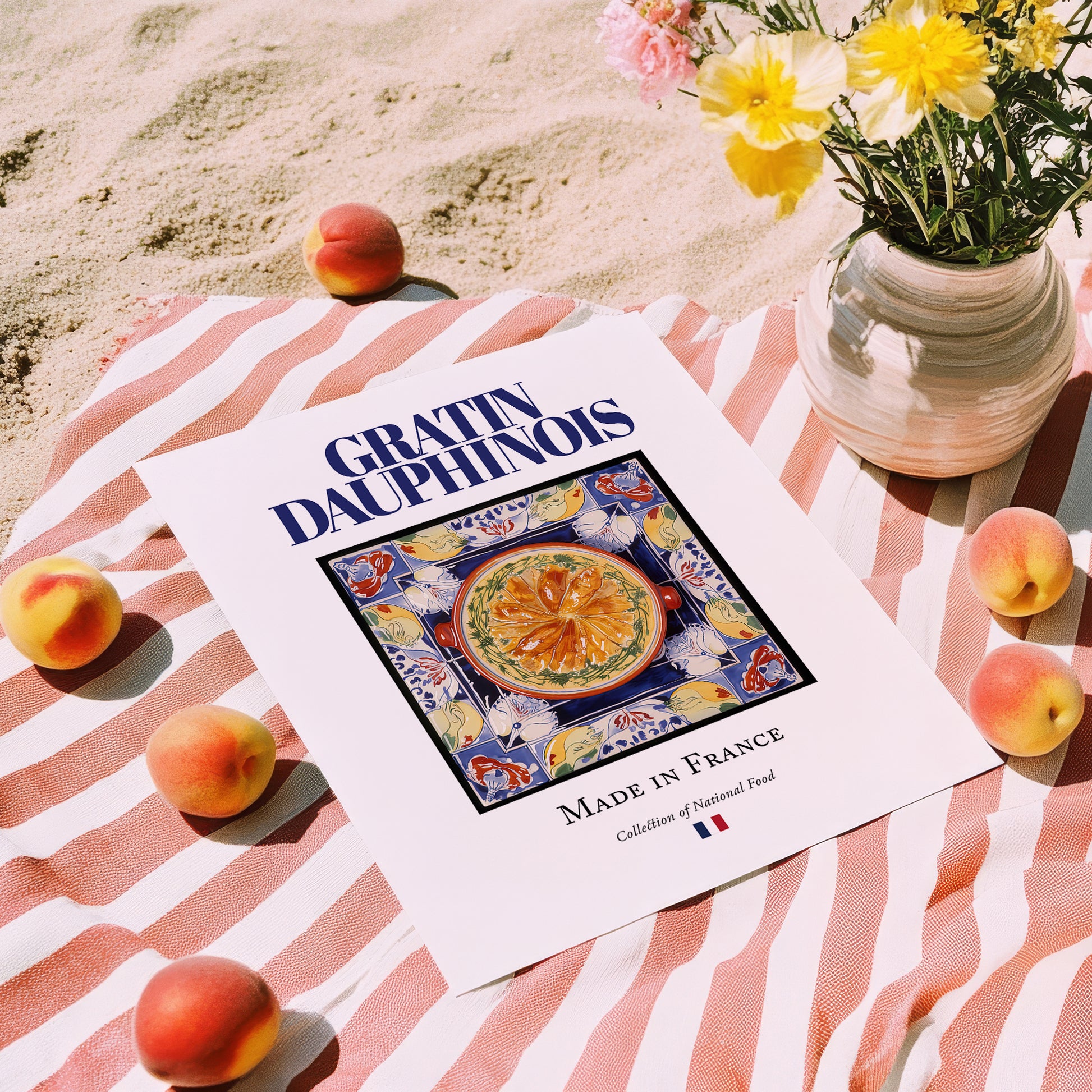 Gratin Dauphinois – French Dish, Fine Dining Restaurant Poster, unframed on coastal sand