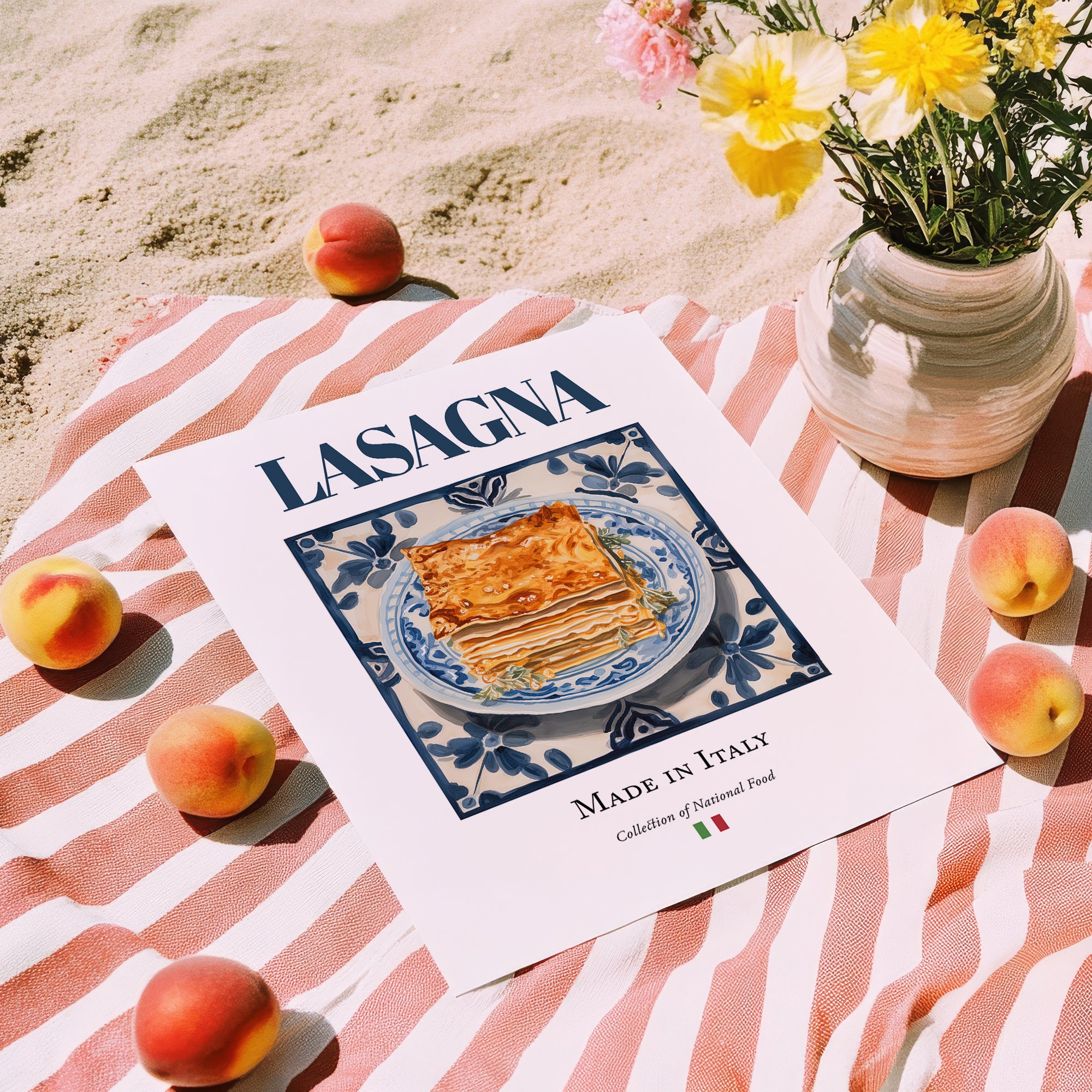 Lasagna – Italian Pasta, Trattoria Print, unframed on coastal sand