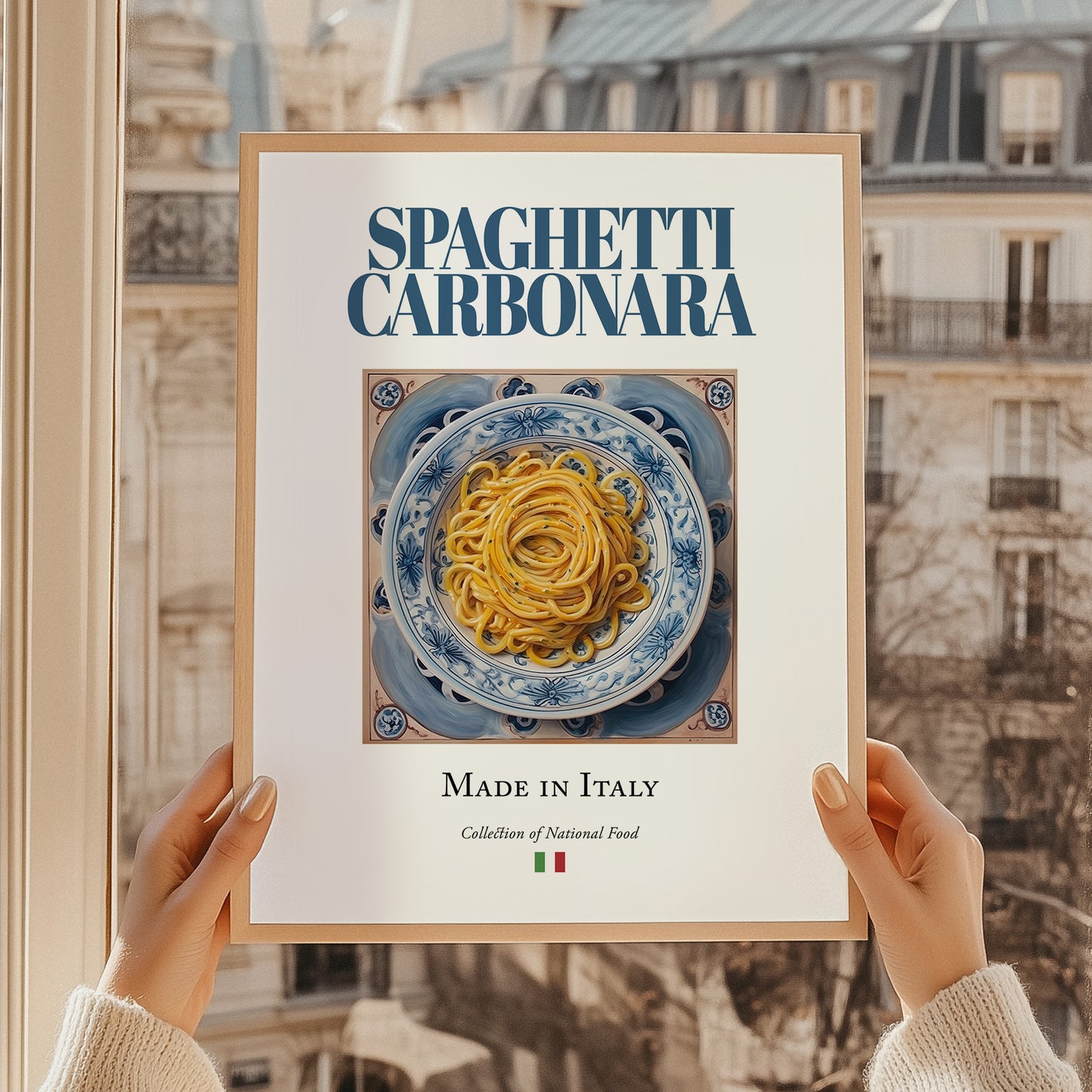 Spaghetti Carbonara – Italian Pasta, Ristorante Poster, styled in a charming Paris street view