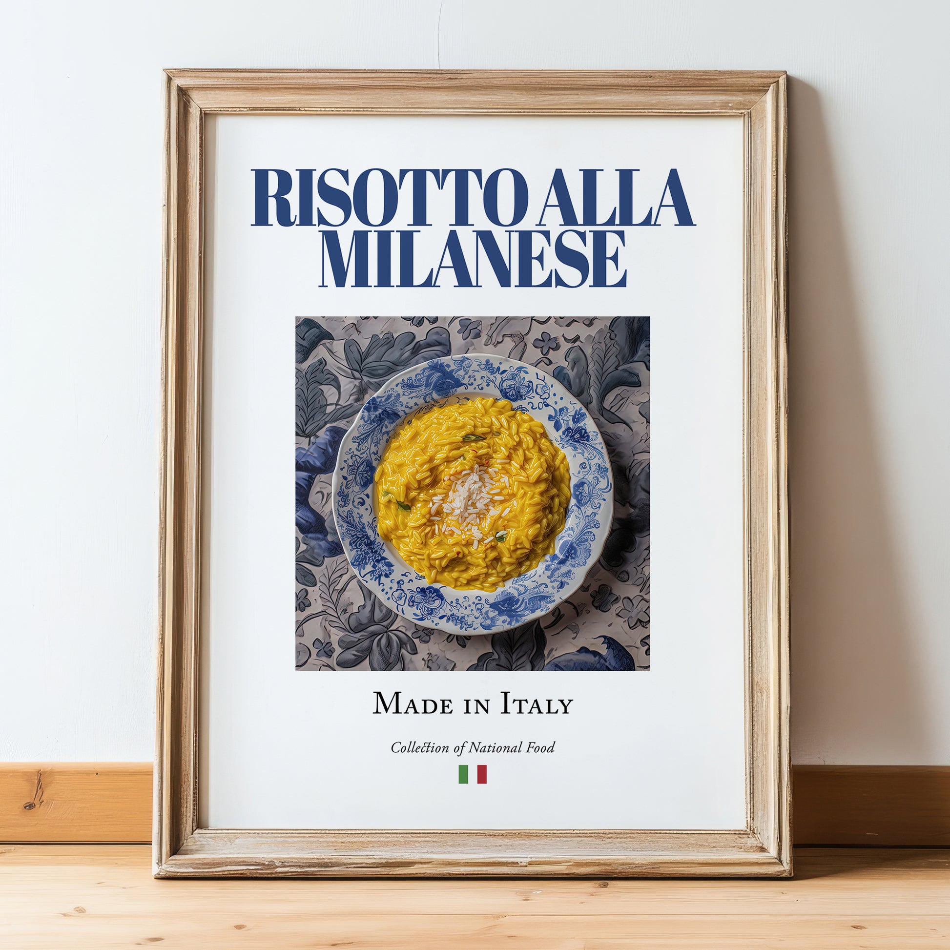 Risotto alla Milanese – Italian Dish, Café Wall Art, in wooden frame leaning on the floor