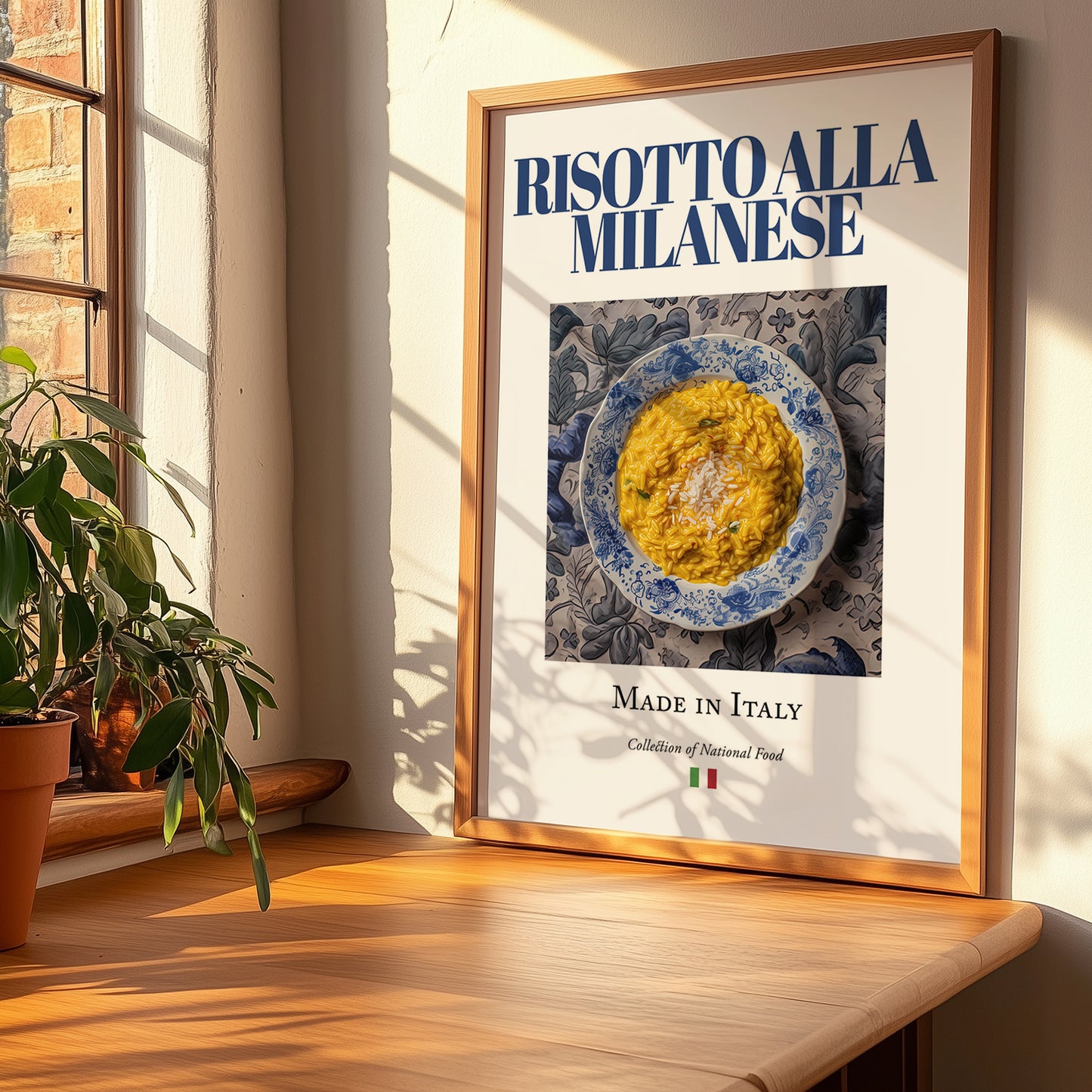 Risotto alla Milanese – Italian Dish, Café Wall Art, no-text version framed in wood