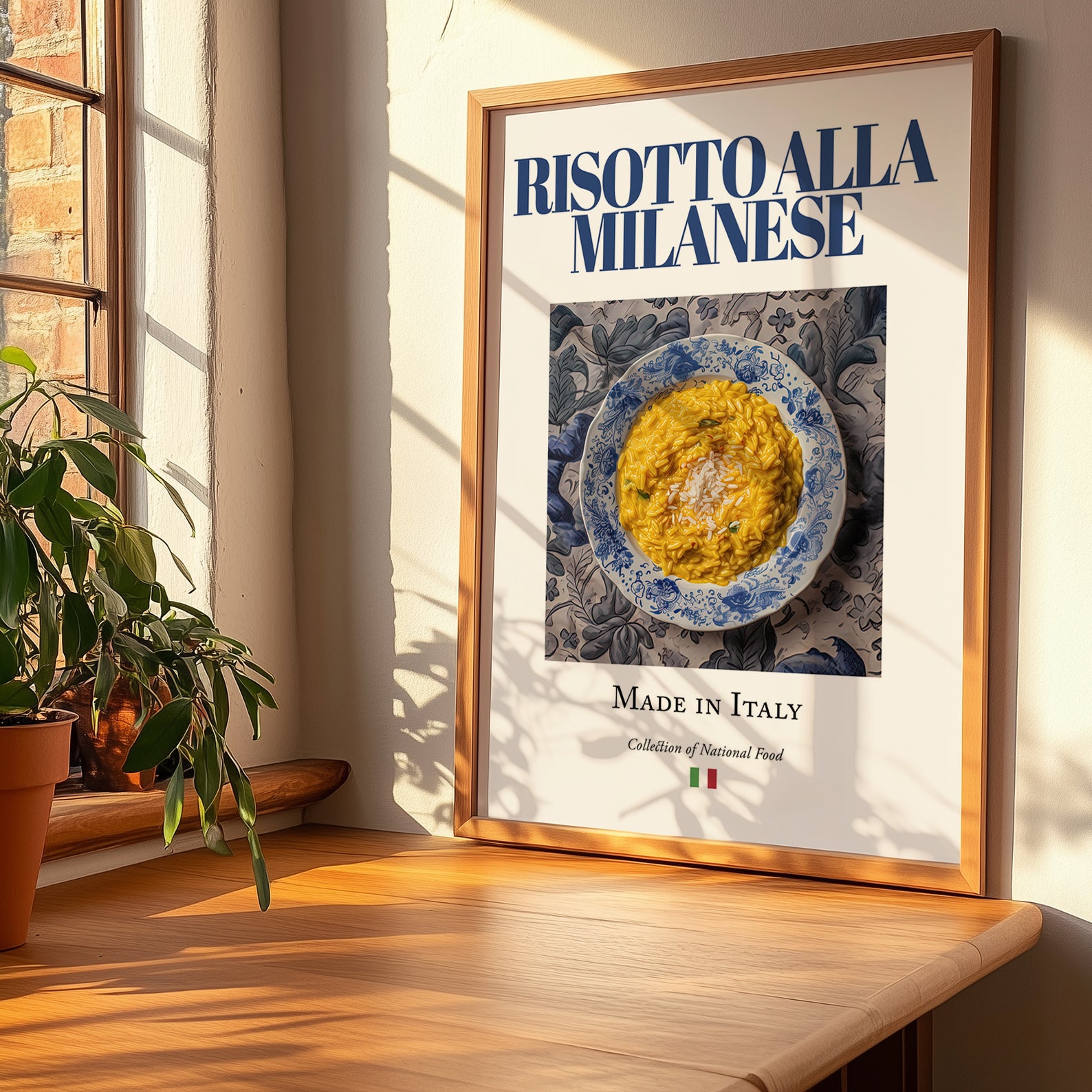 Risotto alla Milanese – Italian Dish, Café Wall Art, no-text version framed in wood