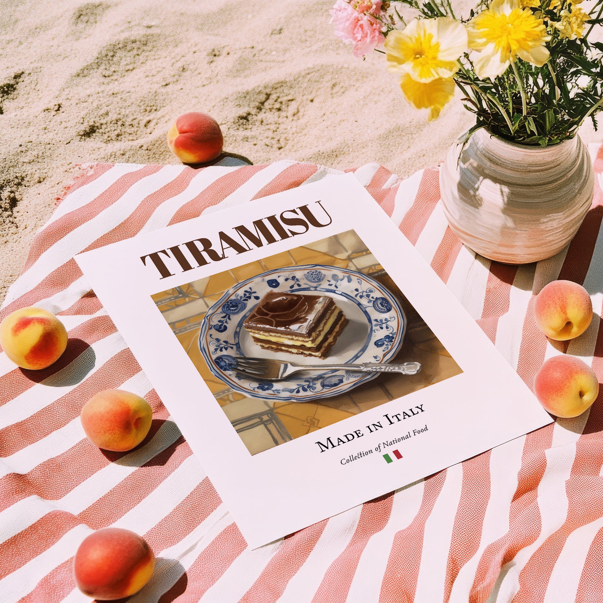 Tiramisu – Italian Dessert Dish, Café Poster, unframed on coastal sand