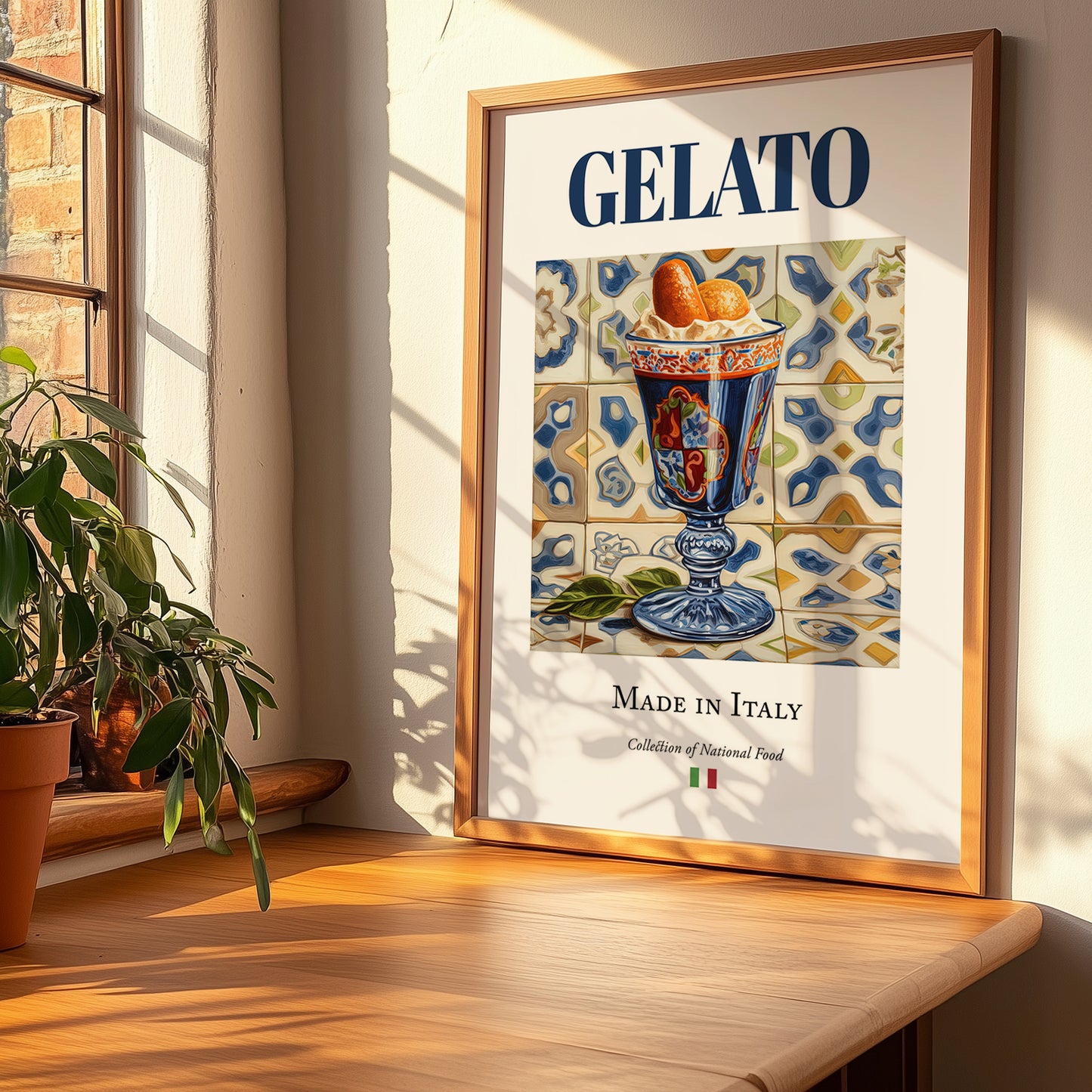 Gelato – Italian Dessert Dish, Café Poster, no-text version framed in wood
