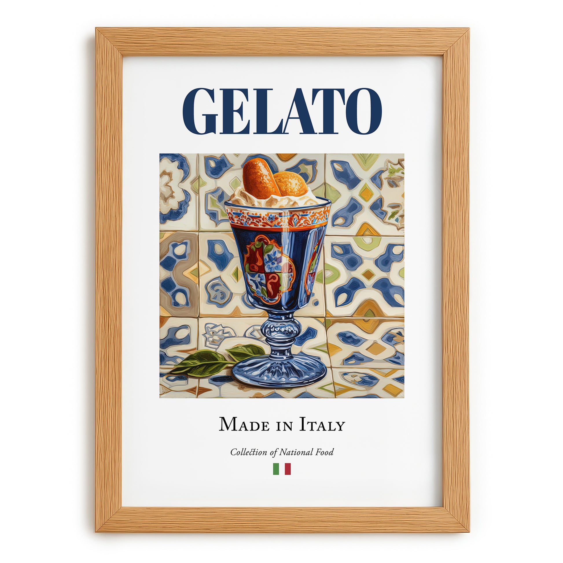 Gelato – Italian Dessert Dish, Café Poster, set in oak frame
