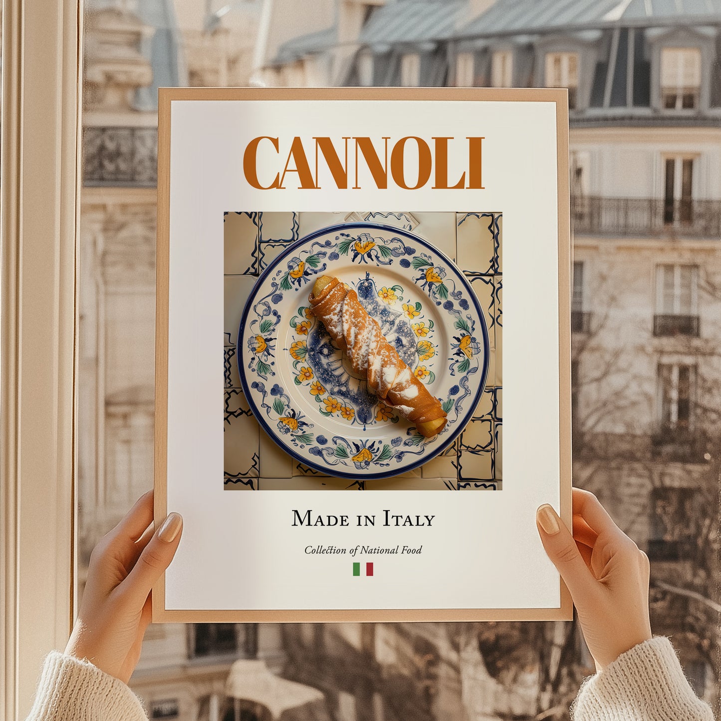 Cannoli – Italian Dessert Dish, Brasserie Wall Art, styled in a charming Paris street view