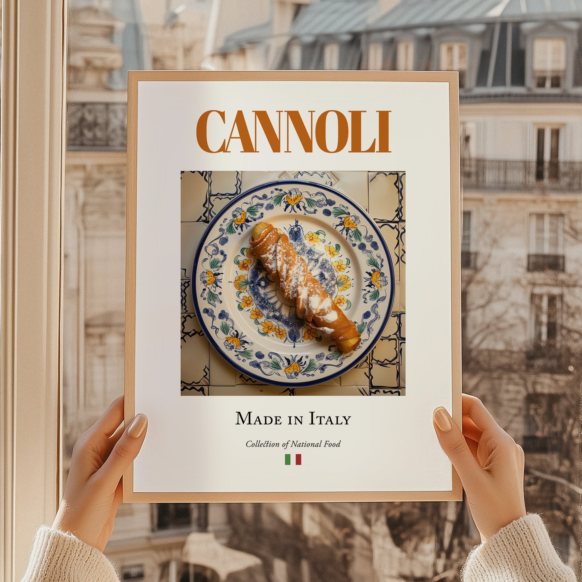 Cannoli – Italian Dessert Dish, Brasserie Wall Art, styled in a charming Paris street view