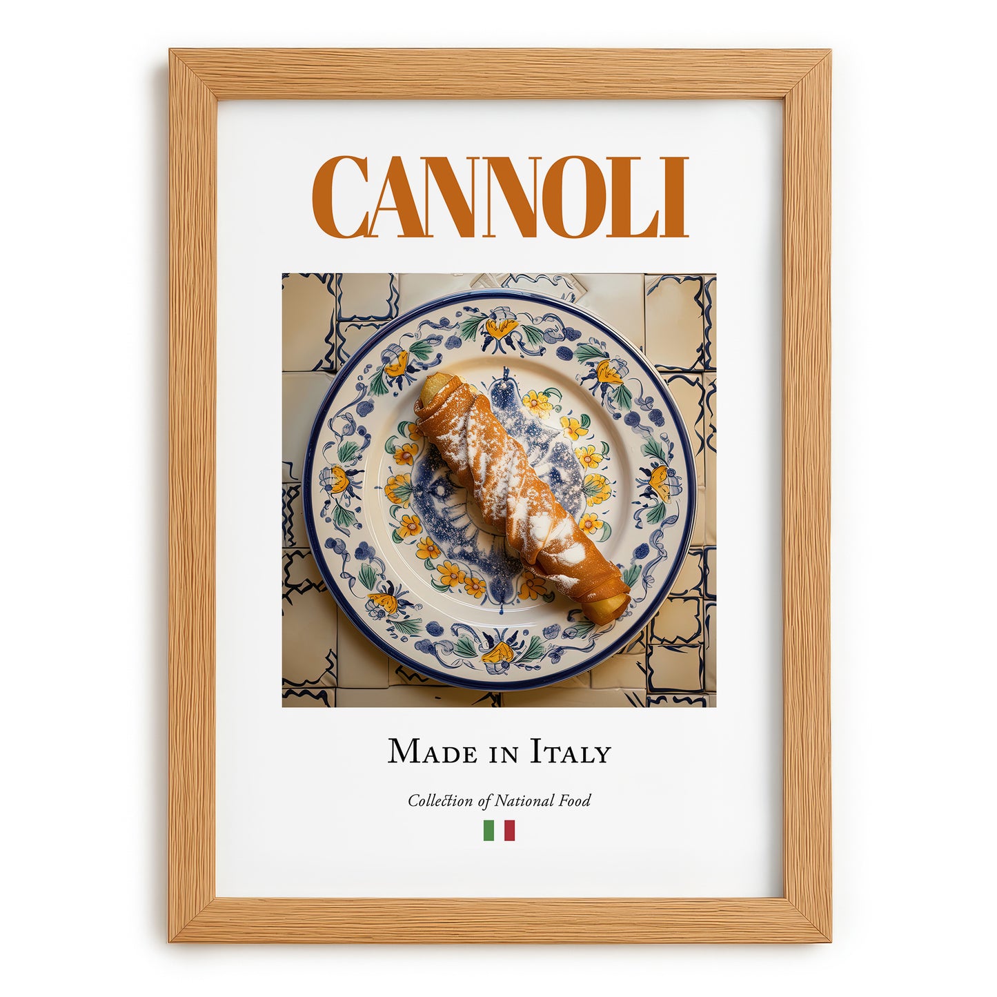 Cannoli – Italian Dessert Dish, Brasserie Wall Art, set in oak frame