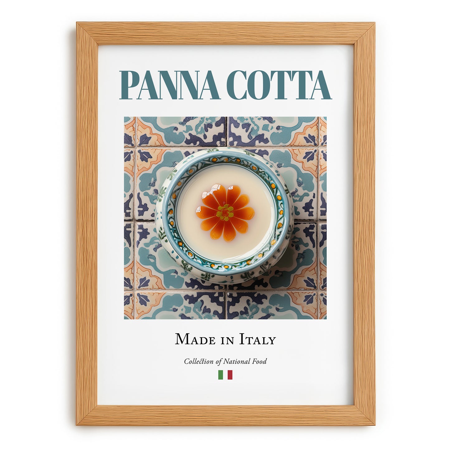 Panna Cotta – Italian Dessert Dish, Brasserie Poster, set in oak frame