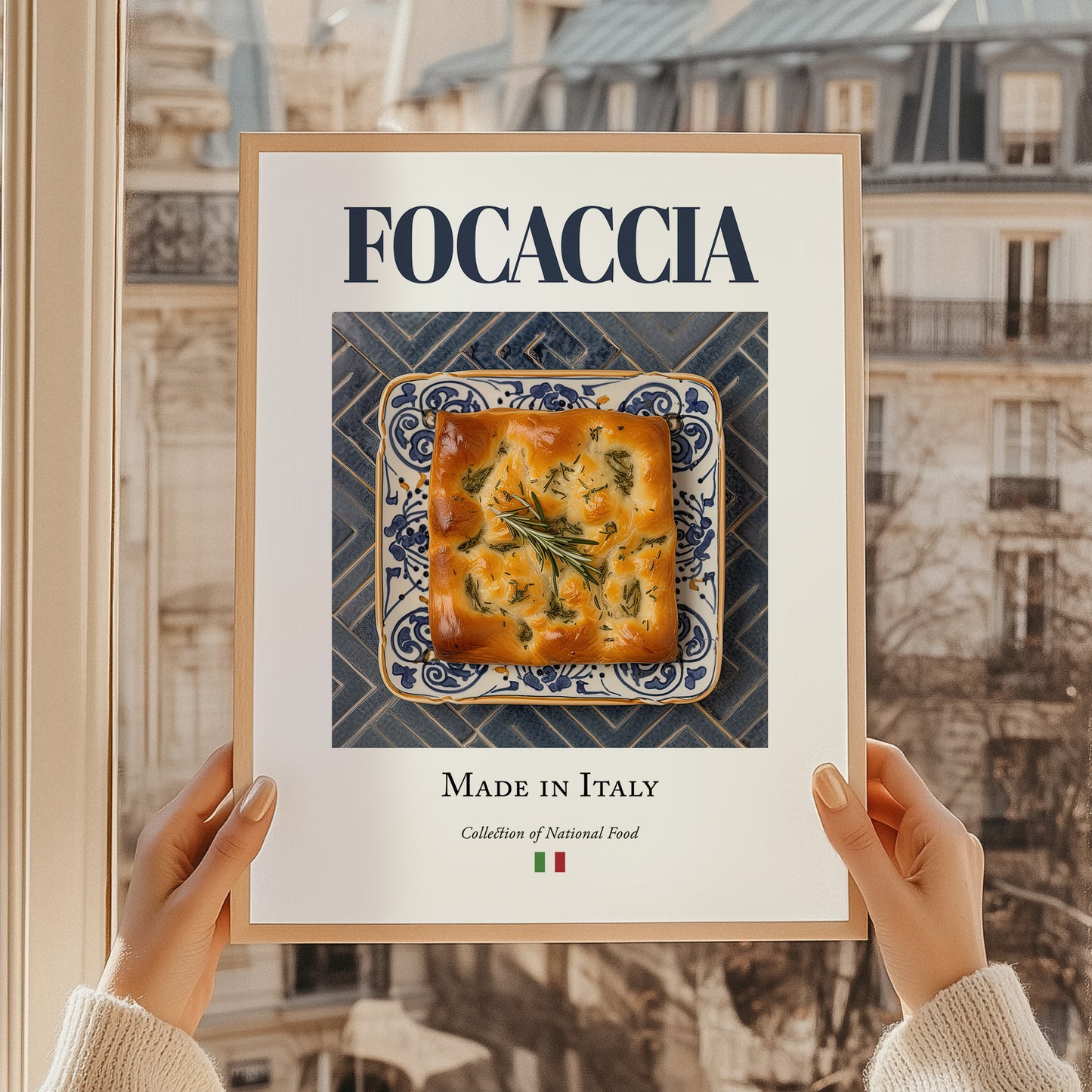 Focaccia – Italian Bread Dish, Tavern Still Life, styled in a charming Paris street view