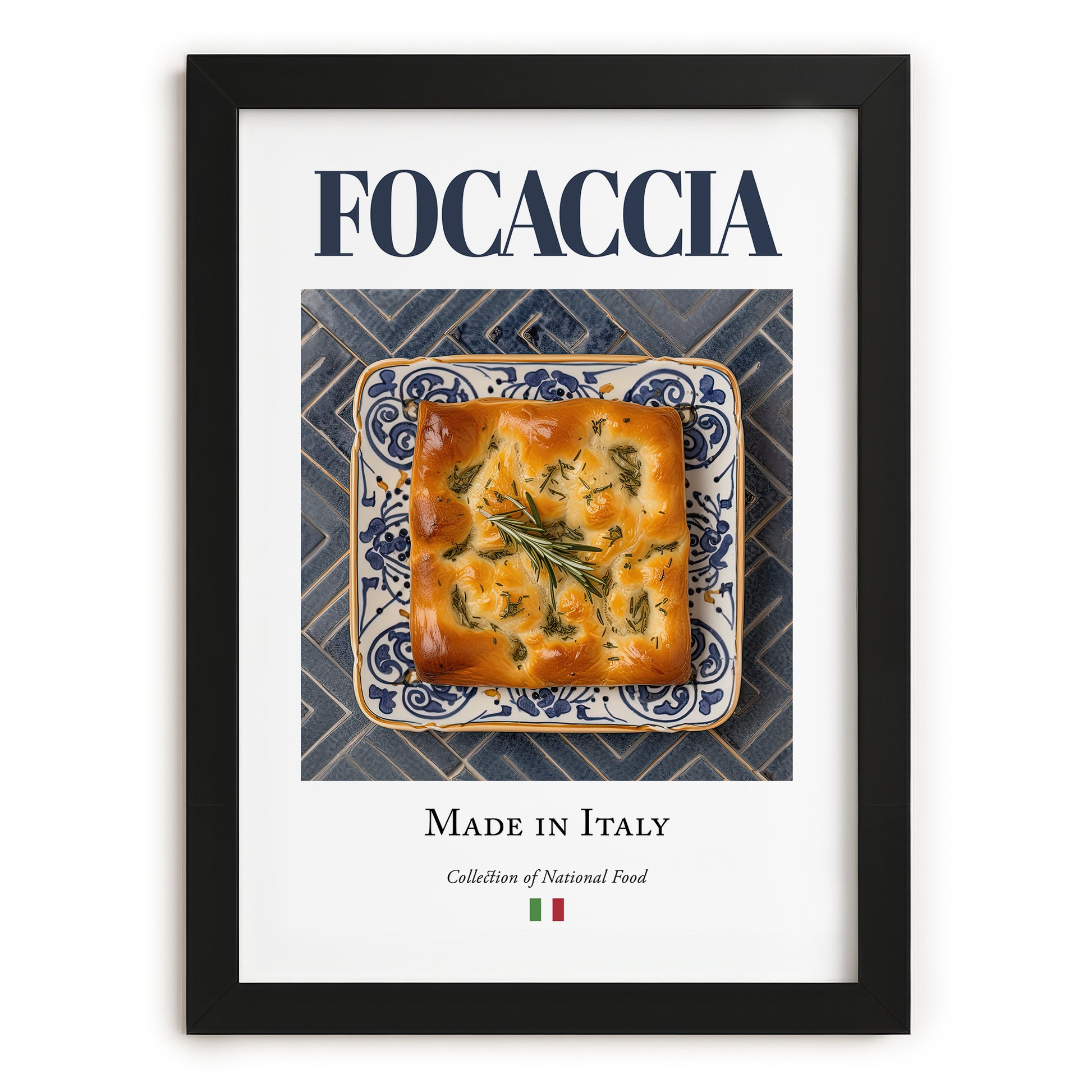 Focaccia – Italian Bread Dish, Tavern Still Life, in sleek black frame