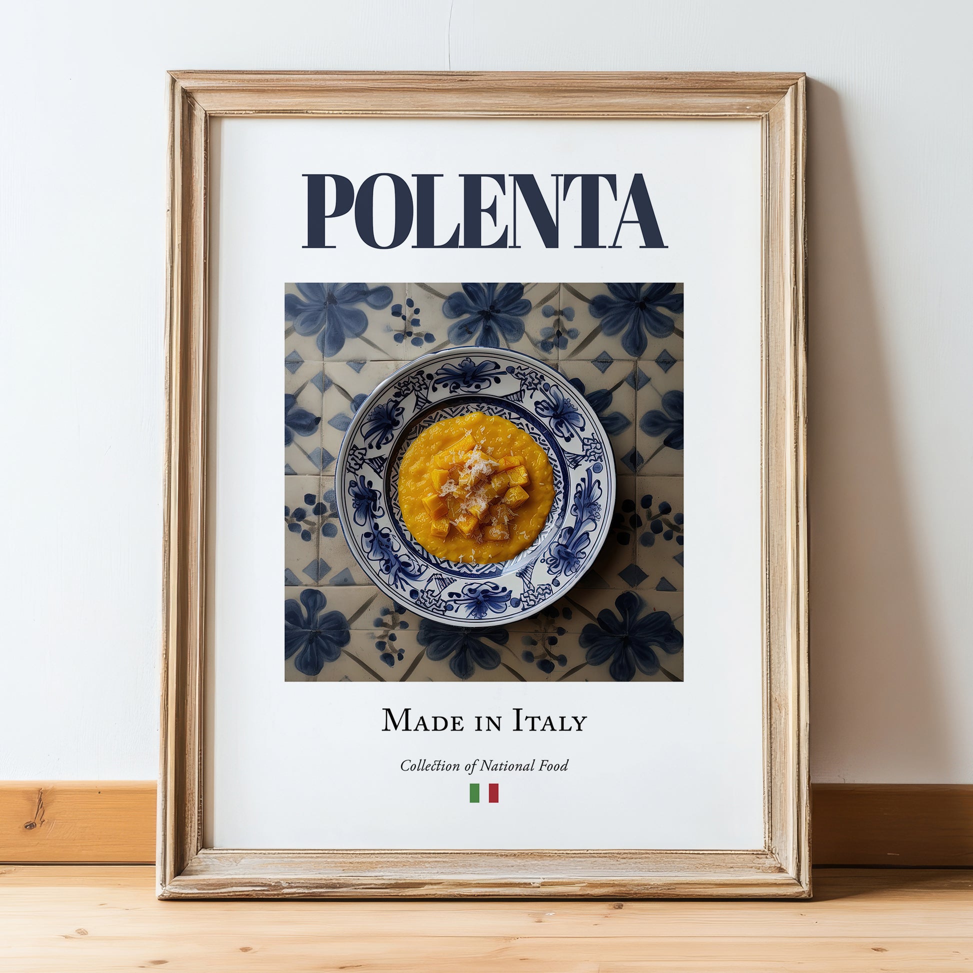 Polenta – Italian Dish, Tavern Wall Art, in wooden frame leaning on the floor