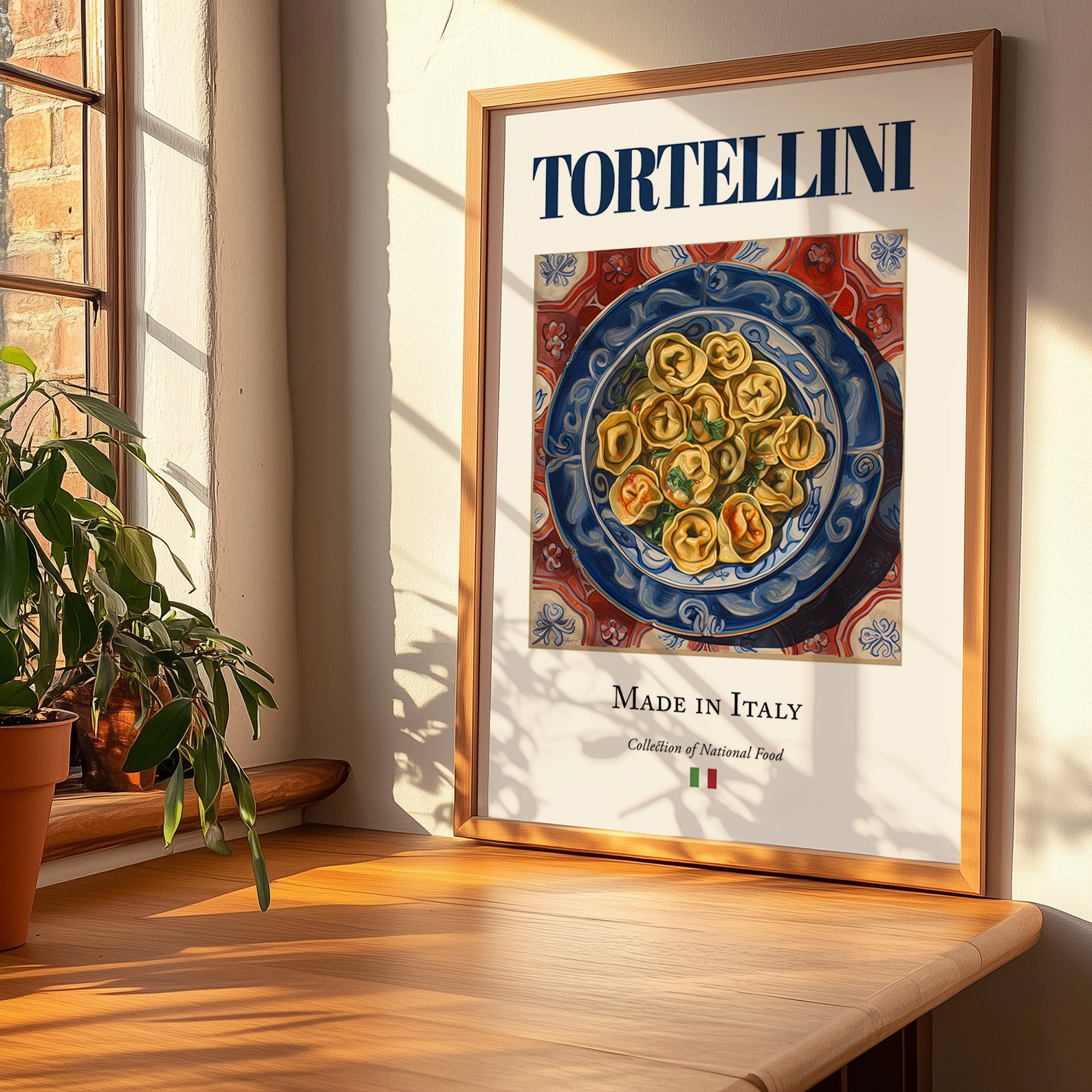 Tortellini – Italian Pasta, Restaurant Poster, no-text version framed in wood