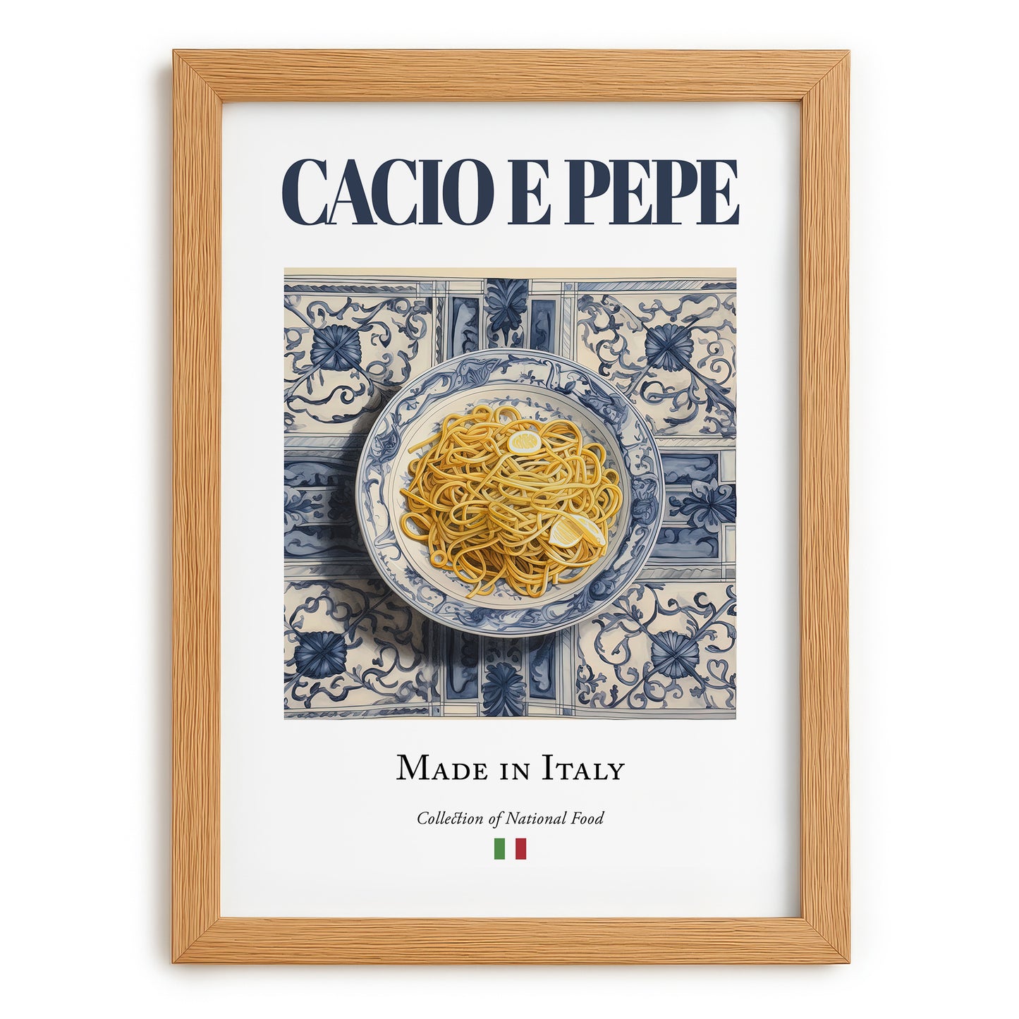 Cacio e Pepe – Italian Pasta, Osteria Illustration, set in oak frame