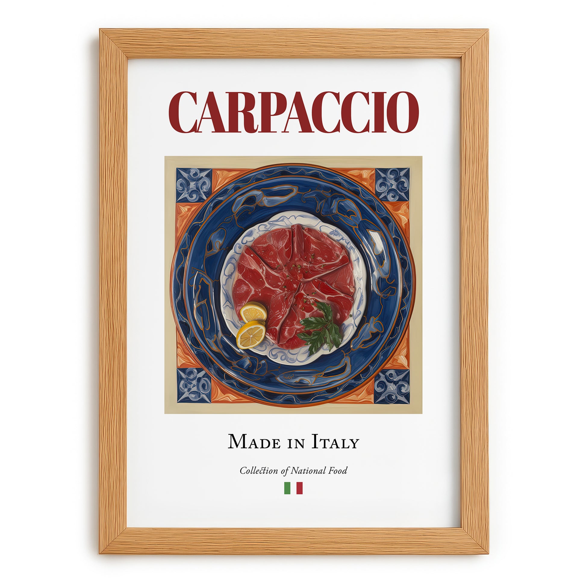 Carpaccio – Italian Meat Dish, Restaurant Poster, set in oak frame
