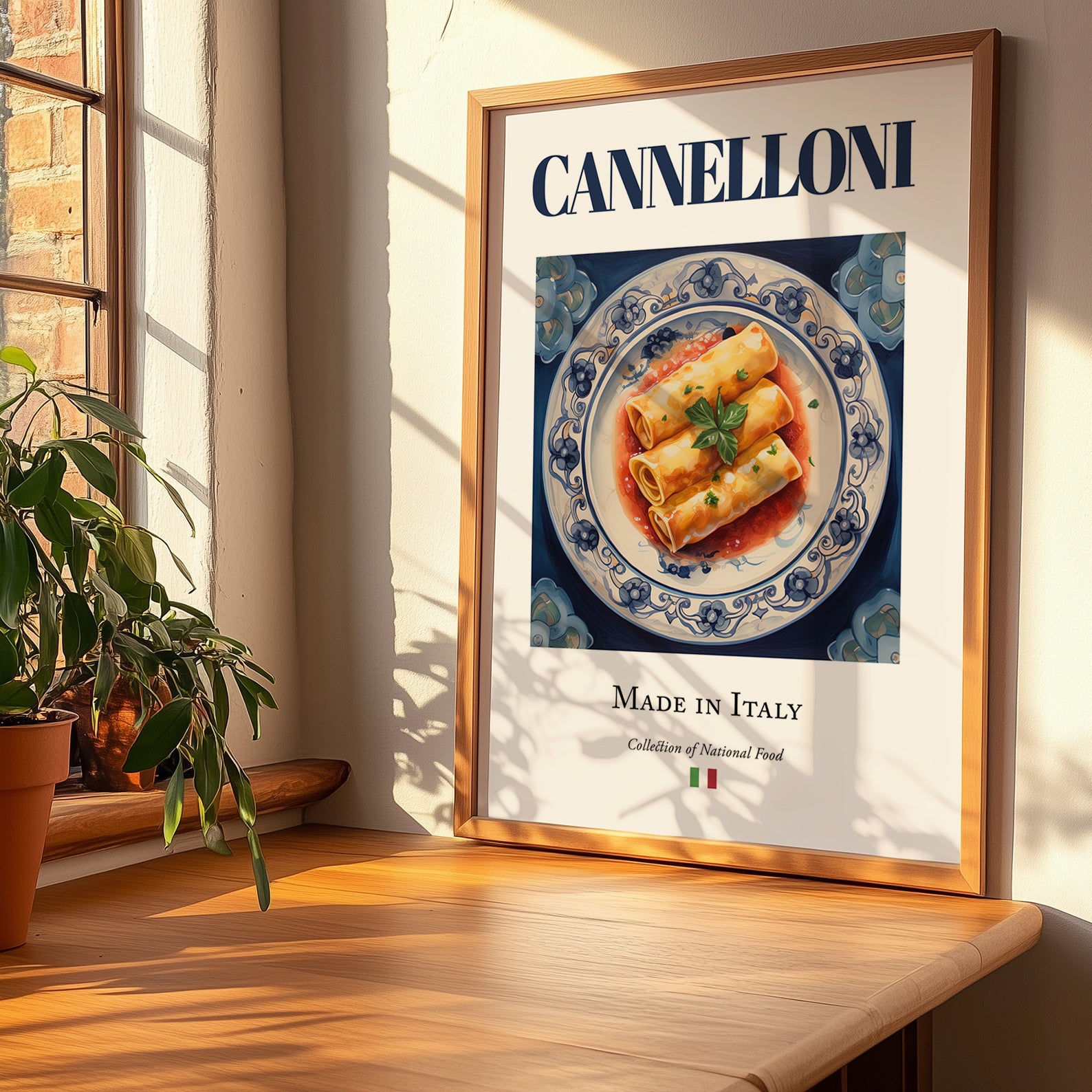 Cannelloni – Italian Pasta, Trattoria Poster, no-text version framed in wood