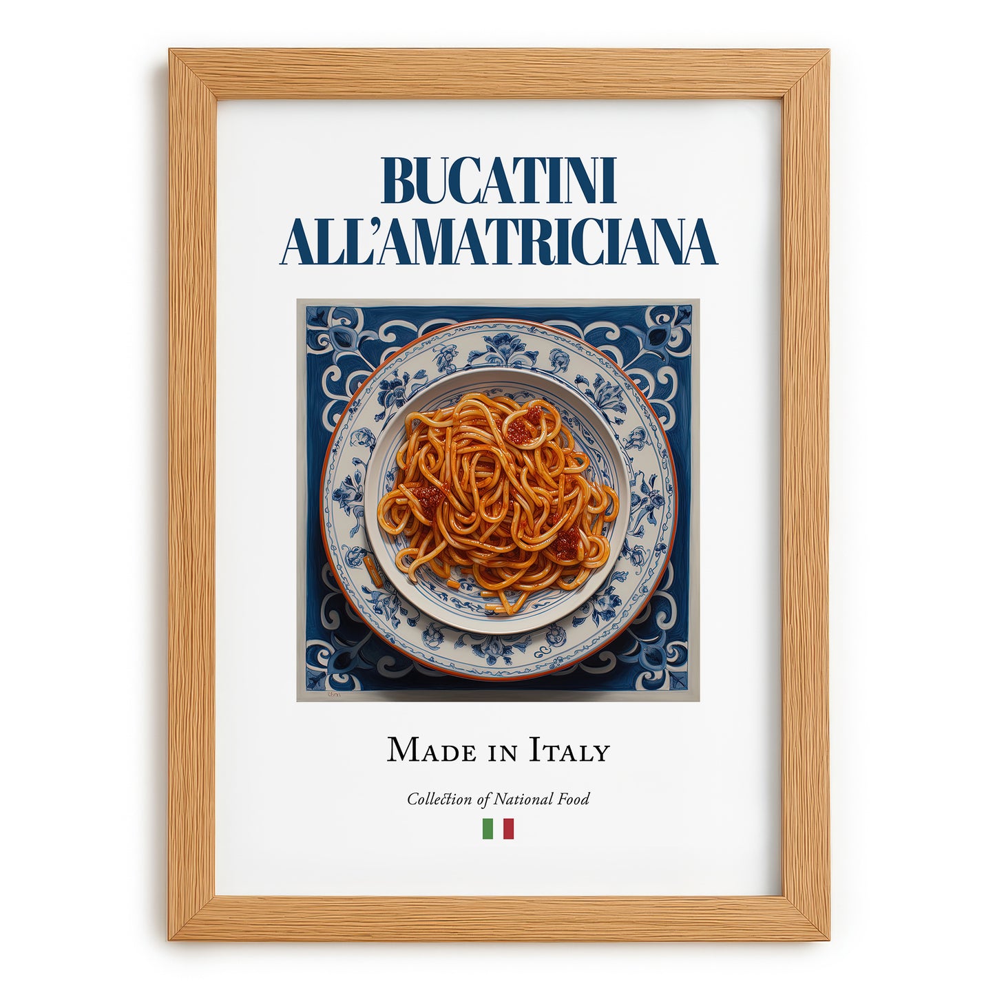 Bucatini all'Amatriciana – Italian Pasta, Trattoria Painting, set in oak frame