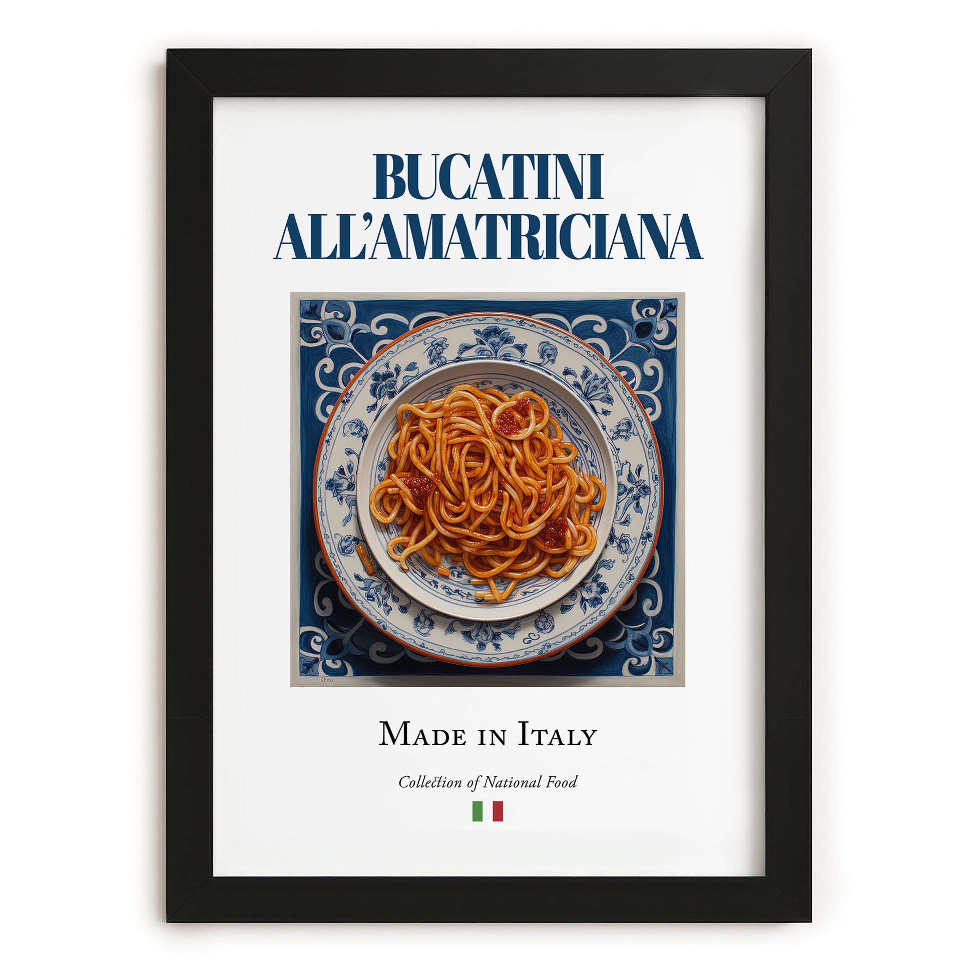 Bucatini all'Amatriciana – Italian Pasta, Trattoria Painting, in sleek black frame