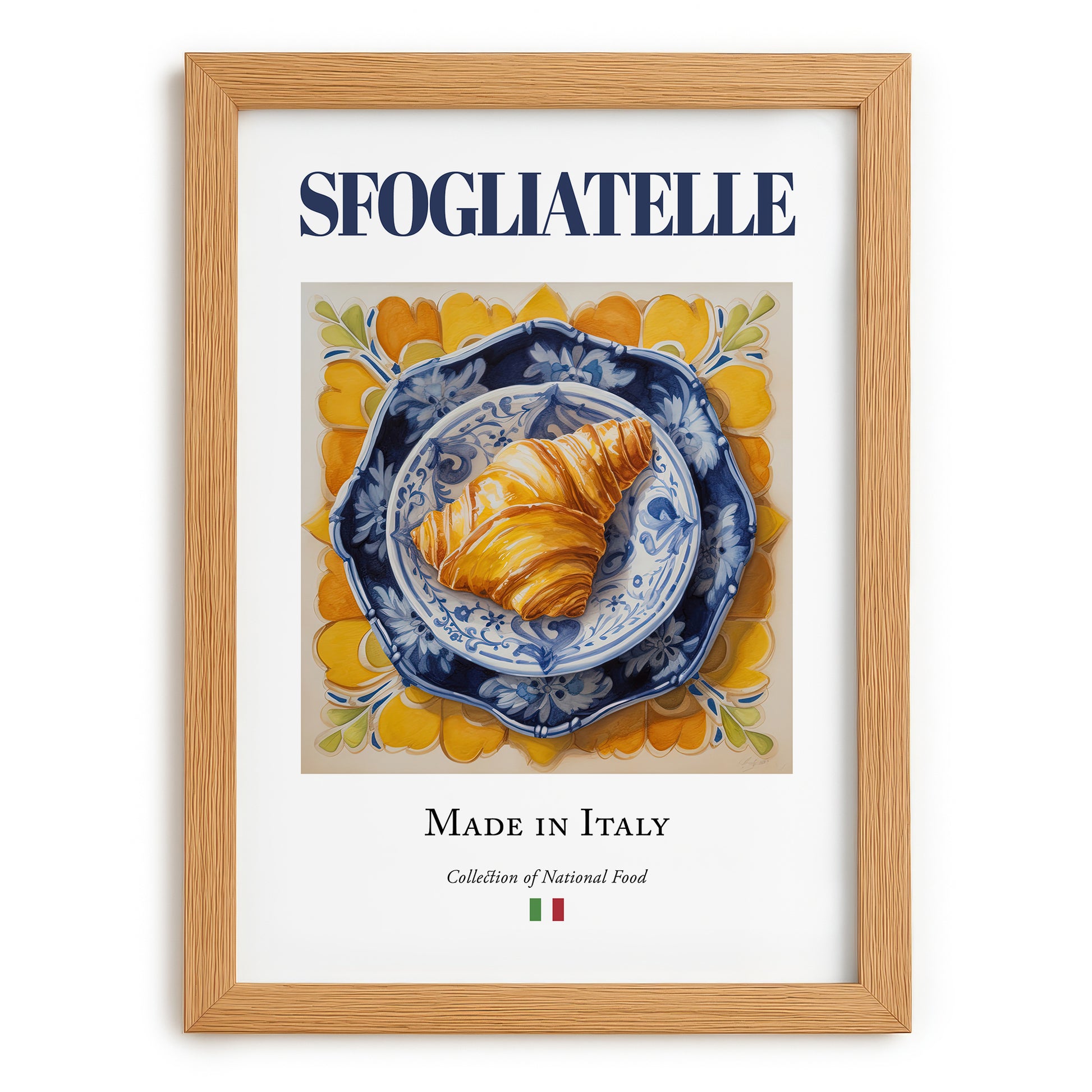 Sfogliatelle – Italian Dessert Dish, Farmhouse Kitchen Poster, set in oak frame