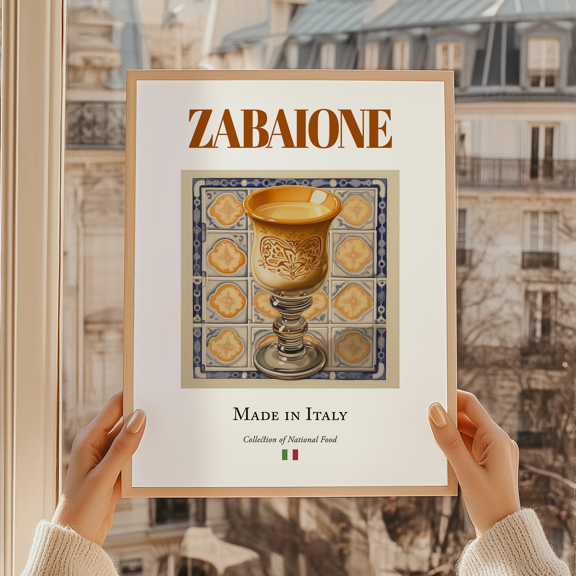 Zabaione – Italian Dessert Dish, Bistro Print, styled in a charming Paris street view