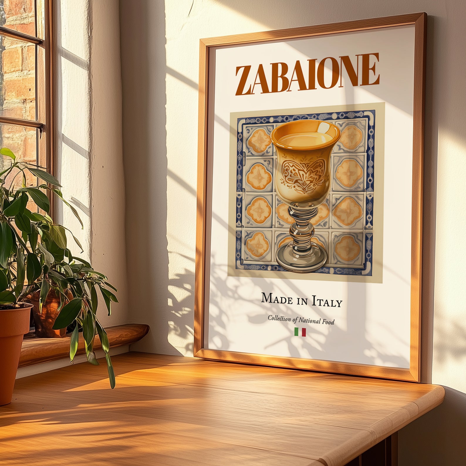 Zabaione – Italian Dessert Dish, Bistro Print, no-text version framed in wood
