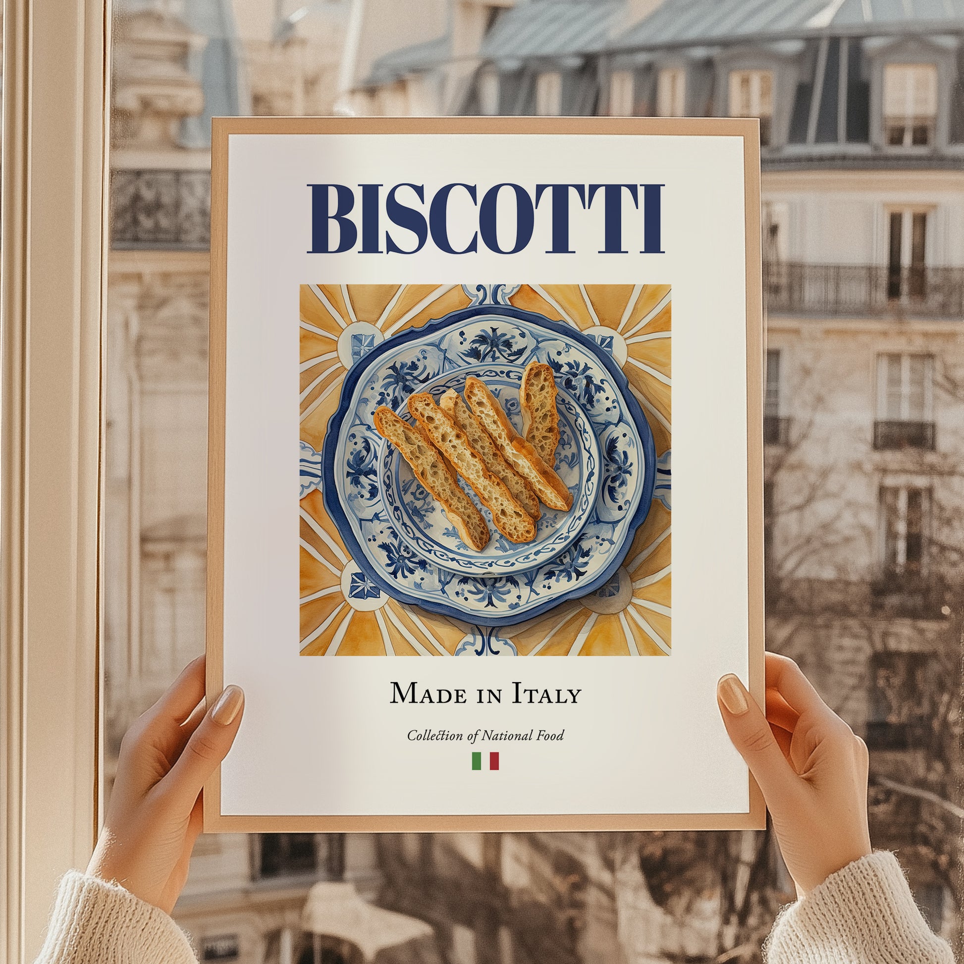 Biscotti – Italian Dessert Dish, Tavern Still Life, styled in a charming Paris street view