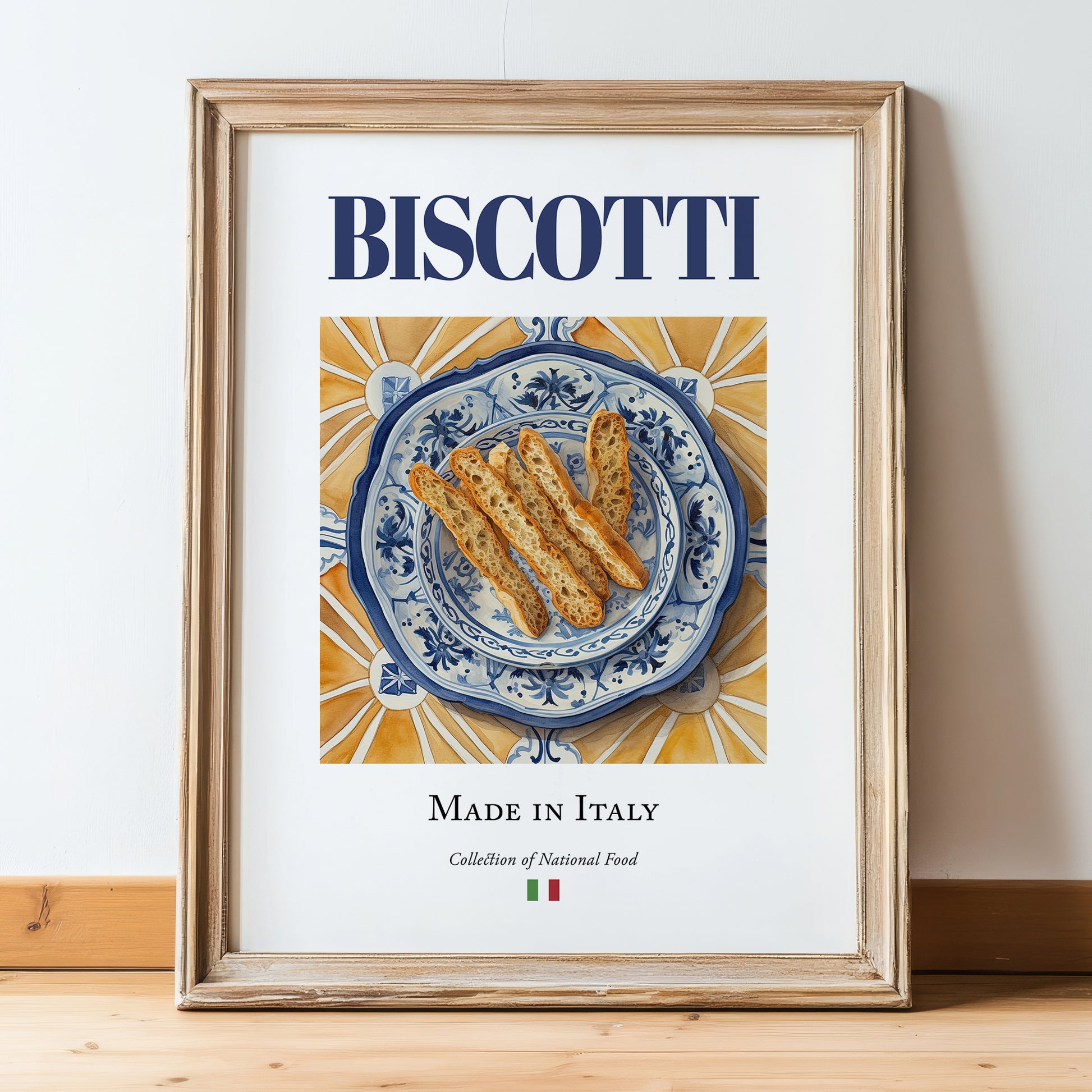 Biscotti – Italian Dessert Dish, Tavern Still Life, in wooden frame leaning on the floor