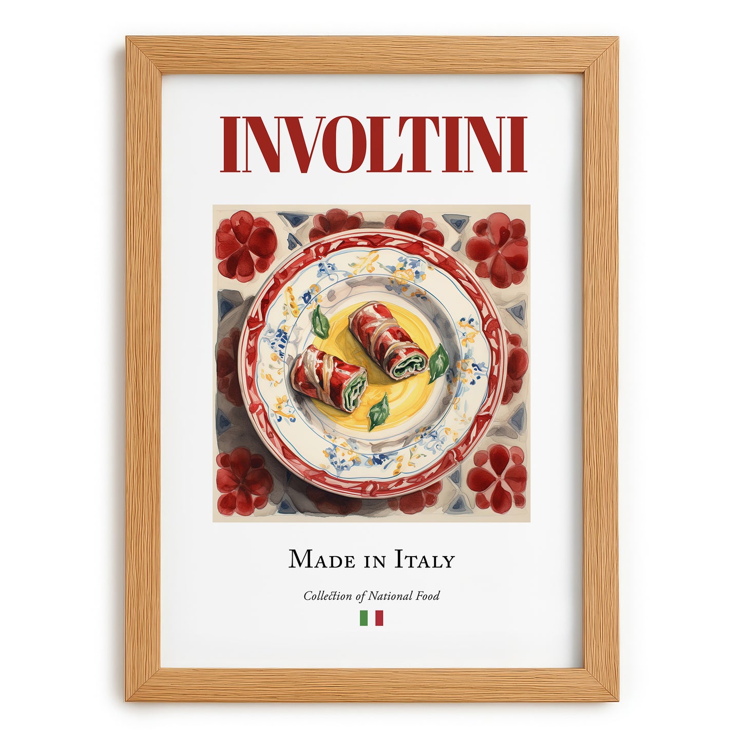 Involtini – Italian Meat Dish, Brasserie Poster, set in oak frame