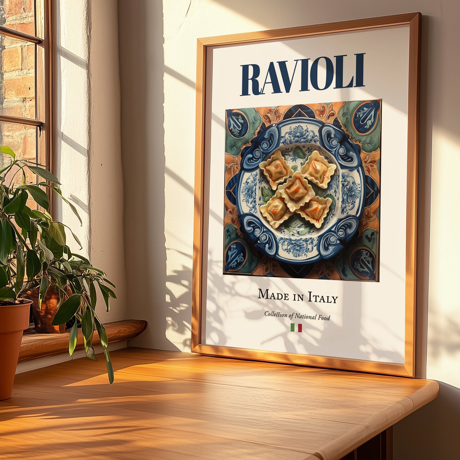 Ravioli – Italian Pasta, Osteria Print, no-text version framed in wood