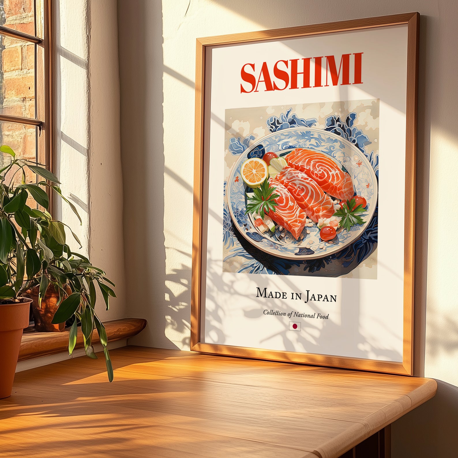 Sashimi – Japanese Dish, Restaurant Painting, no-text version framed in wood