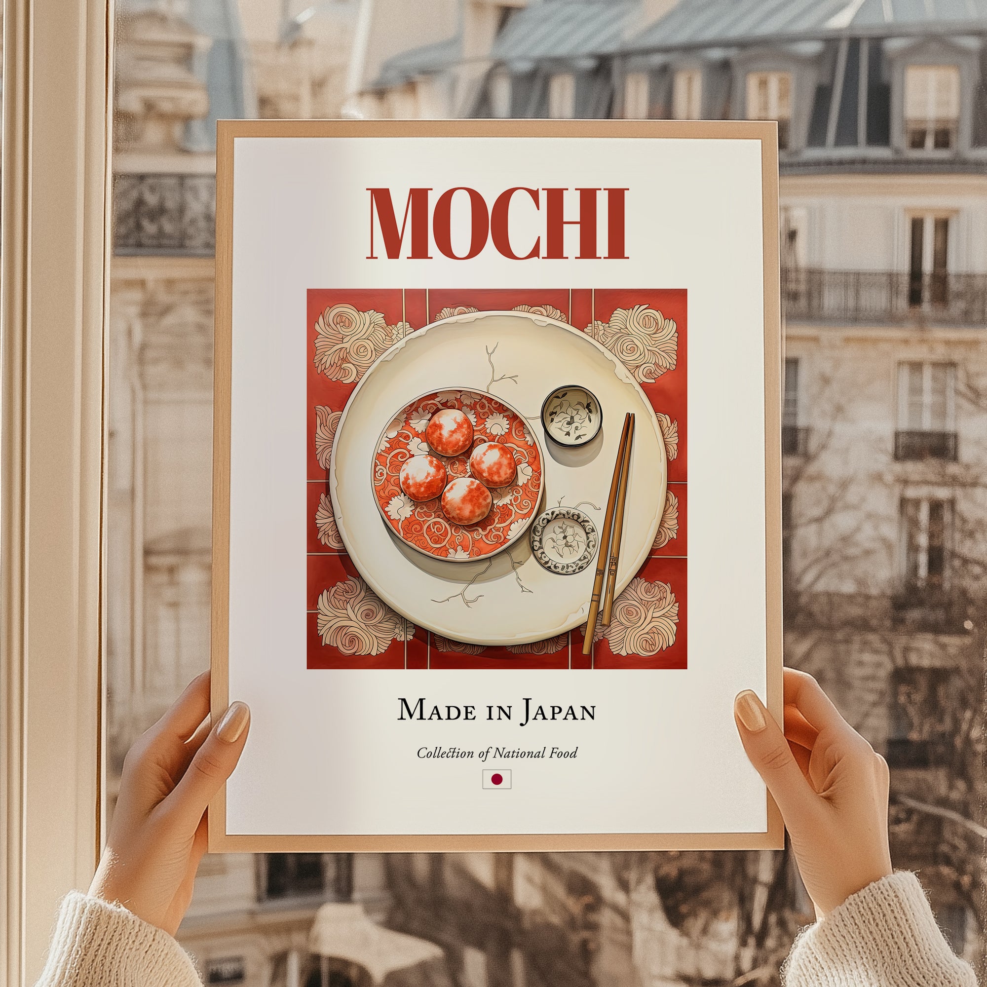 Mochi – Japanese Dessert Dish, Restaurant Art, styled in a charming Paris street view