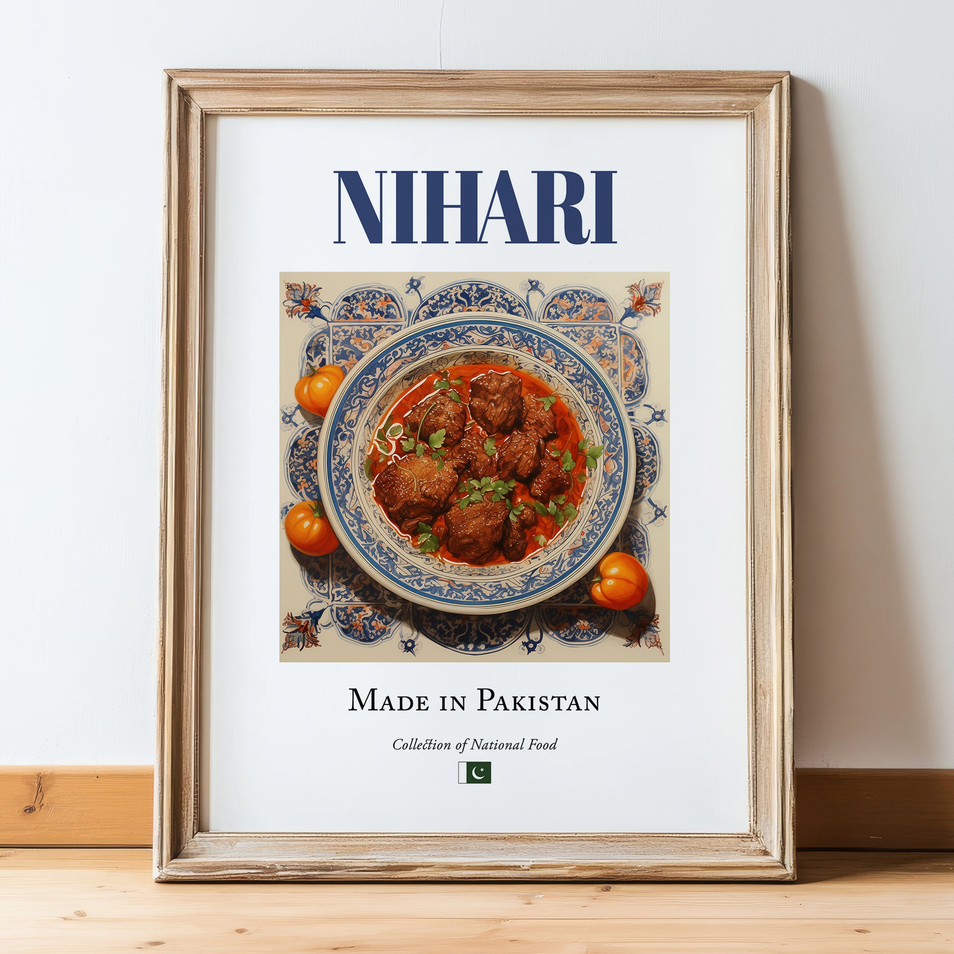 Nihari – Pakistani Soup Dish, Café Painting, in wooden frame leaning on the floor