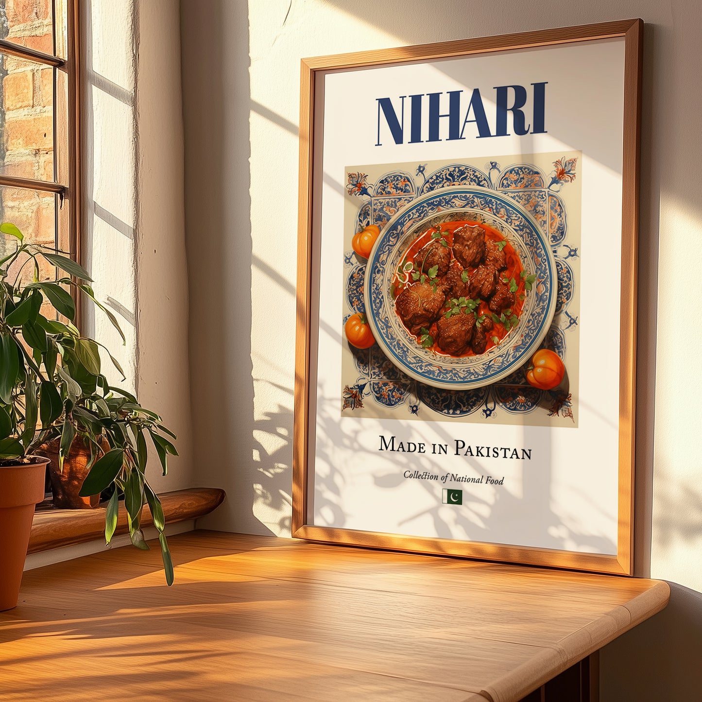 Nihari – Pakistani Soup Dish, Café Painting, no-text version framed in wood