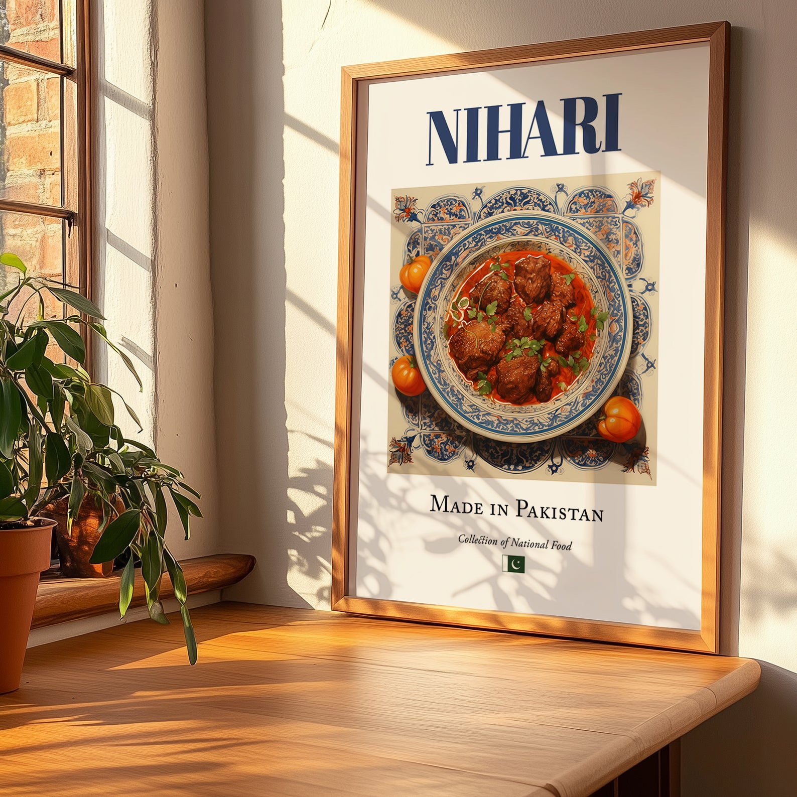 Nihari – Pakistani Soup Dish, Café Painting, no-text version framed in wood