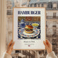 Hamburger – American Snack Dish, Bistro Poster, styled in a charming Paris street view