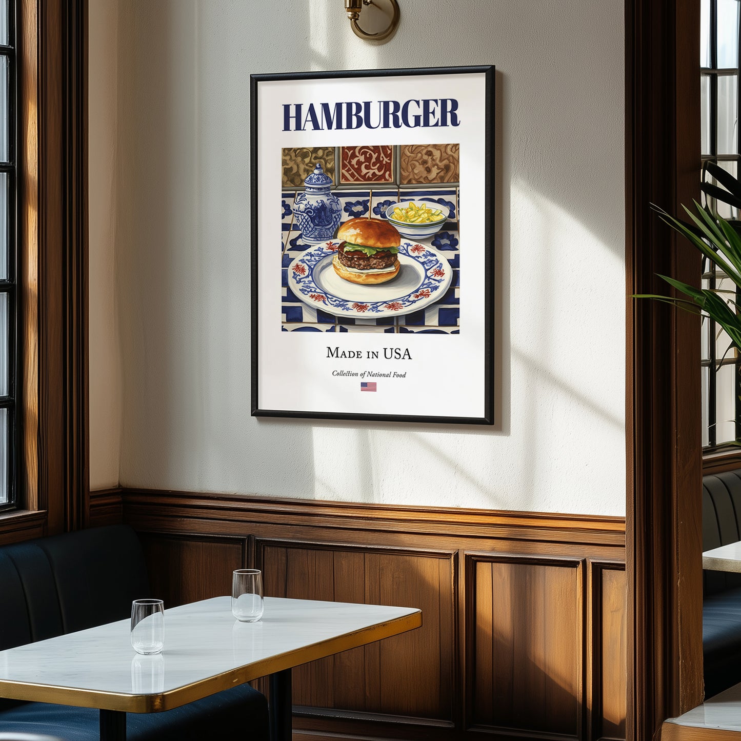 Hamburger – American Snack Dish, Bistro Poster, clean layout with no caption