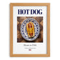 Hot dog – American Snack Dish, Café Illustration, set in oak frame