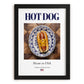 Hot dog – American Snack Dish, Café Illustration, in sleek black frame