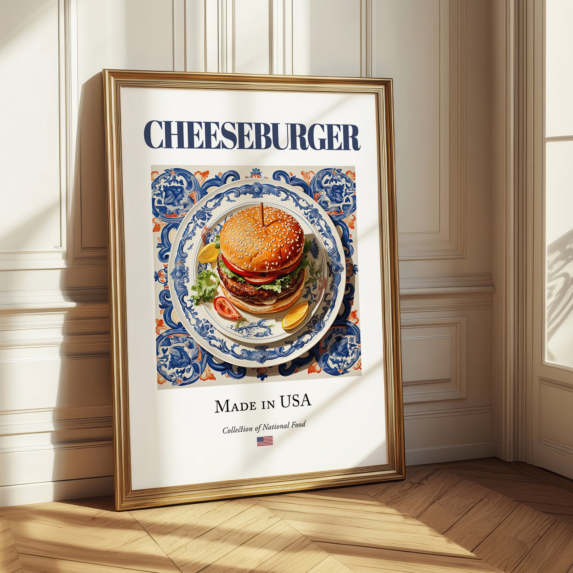 Cheeseburger – American Snack Dish, Farmhouse Kitchen Poster