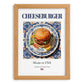 Cheeseburger – American Snack Dish, Farmhouse Kitchen Poster, set in oak frame