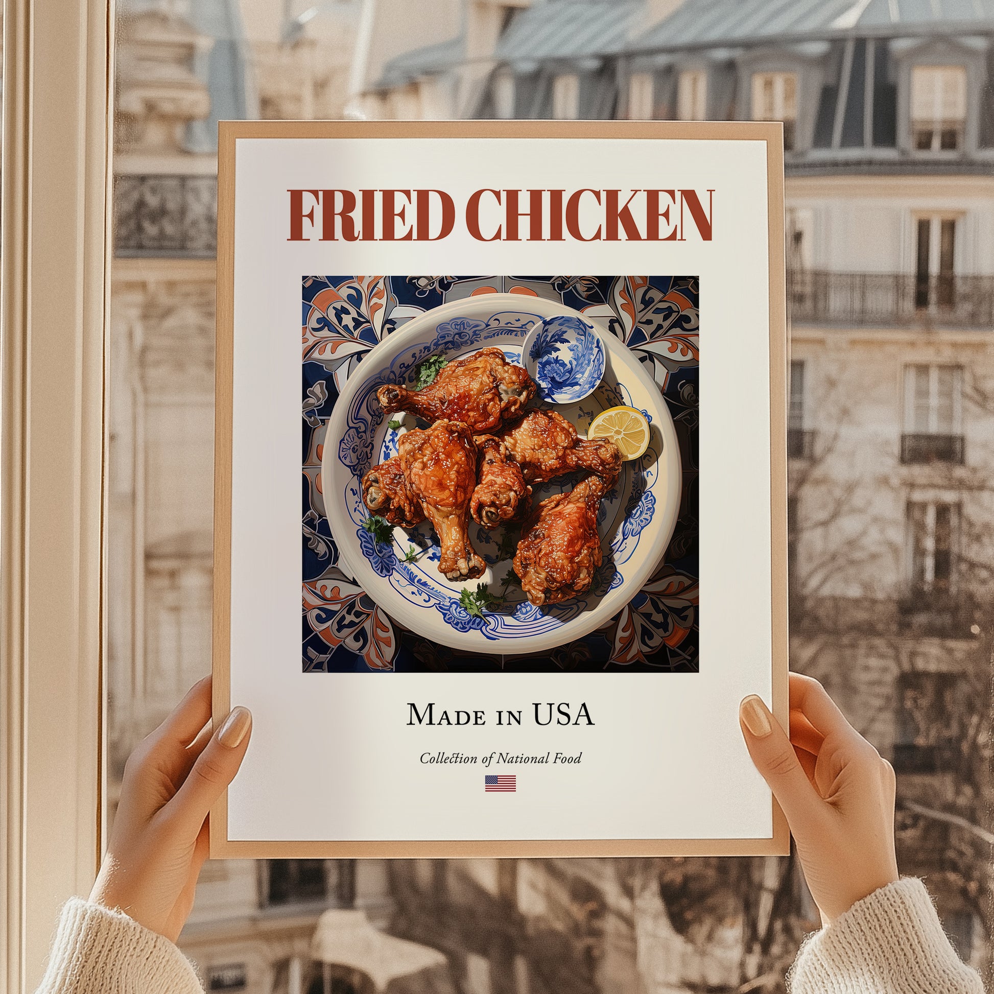 Fried Chicken – American Meat Dish, Restaurant Poster, styled in a charming Paris street view