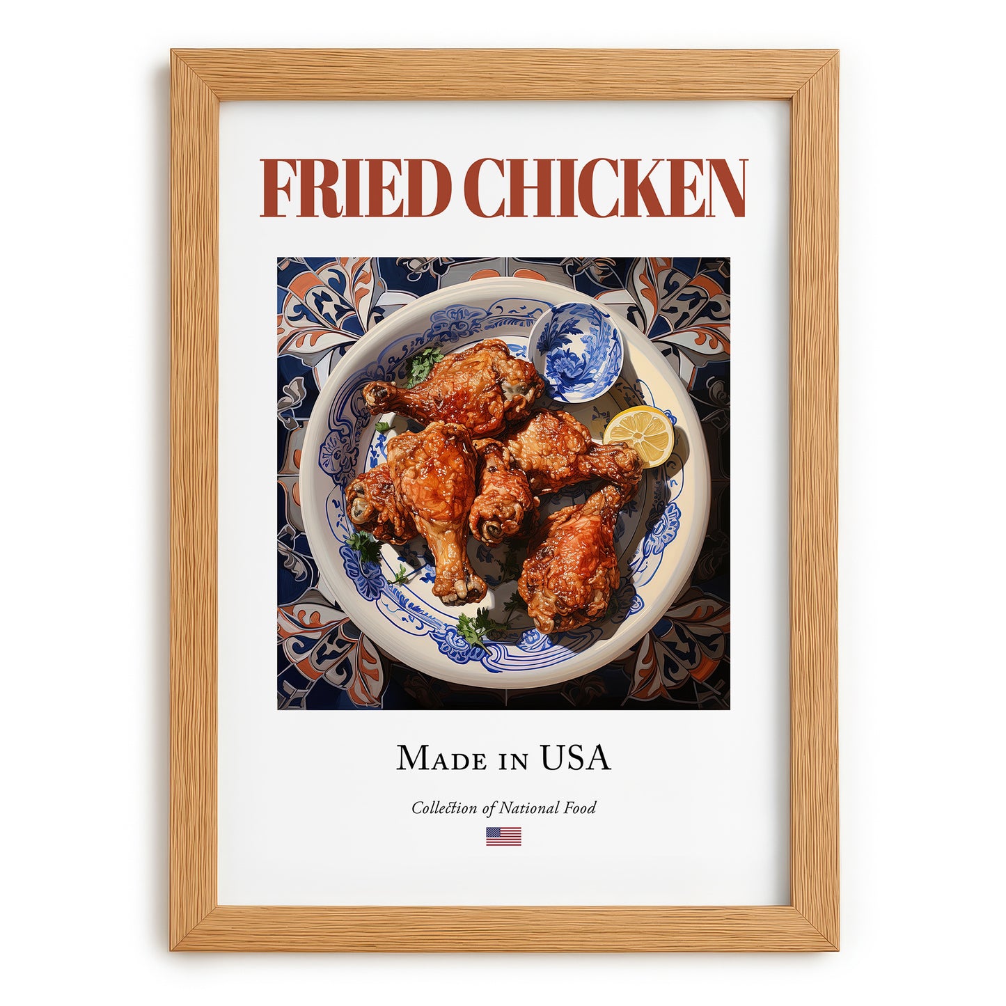 Fried Chicken – American Meat Dish, Restaurant Poster, set in oak frame