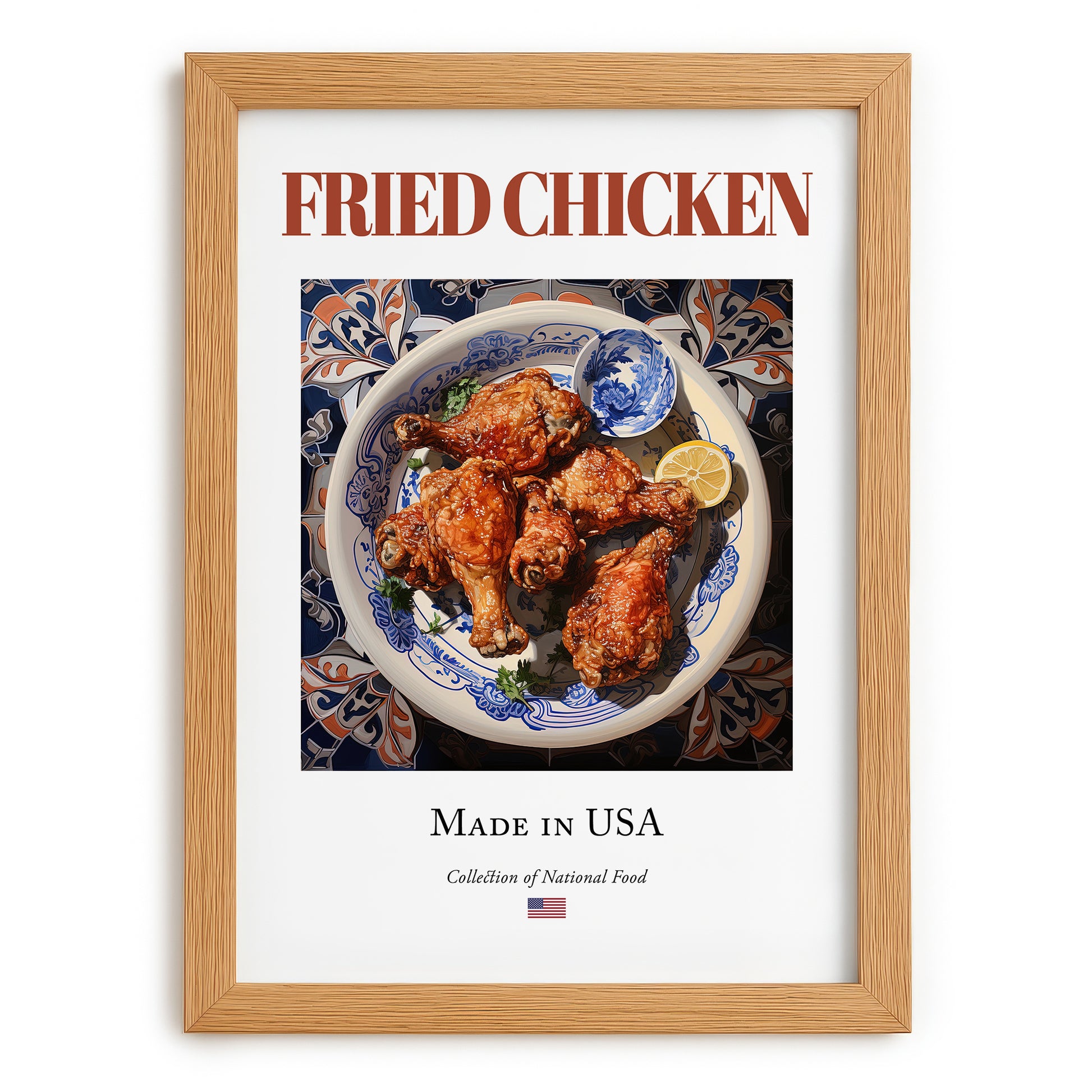 Fried Chicken – American Meat Dish, Restaurant Poster, set in oak frame