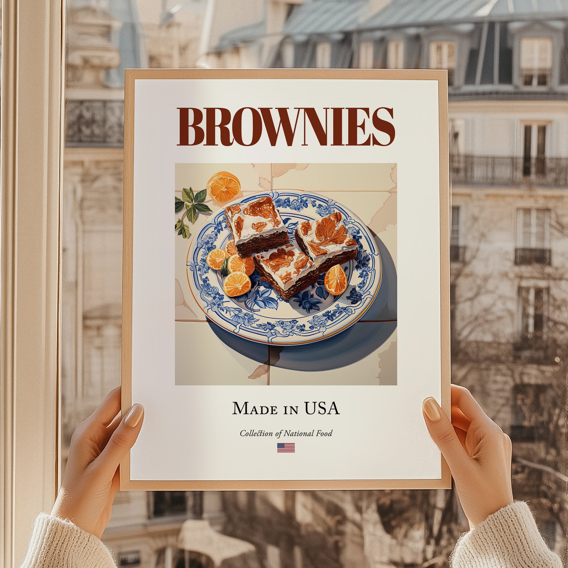 Brownies – American Dessert Dish, Tavern Print, styled in a charming Paris street view