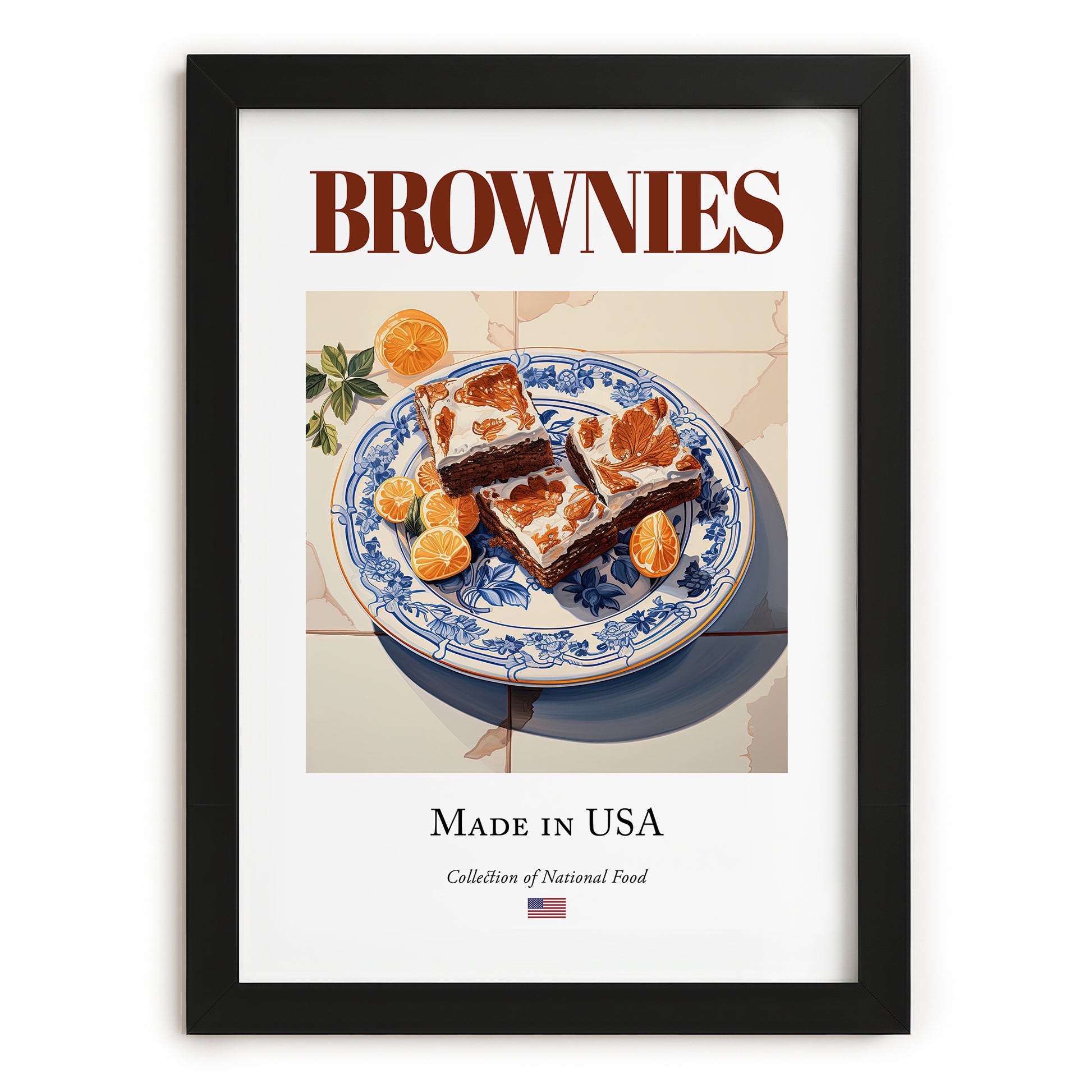 Brownies – American Dessert Dish, Tavern Print, in sleek black frame