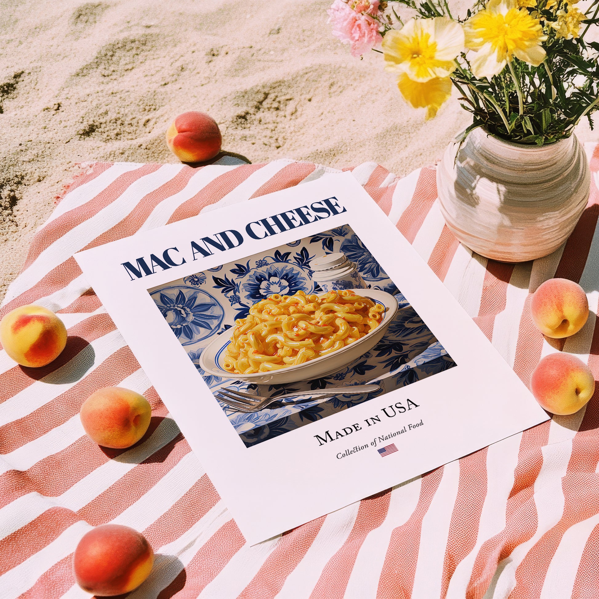 Mac and Cheese – American Dish, Fine Dining Restaurant Poster, unframed on coastal sand