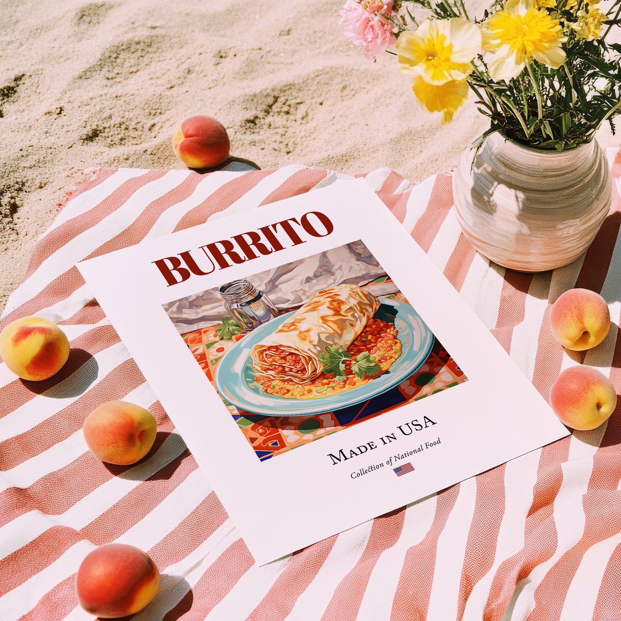Burrito – American Dish, Café Still Life, unframed on coastal sand