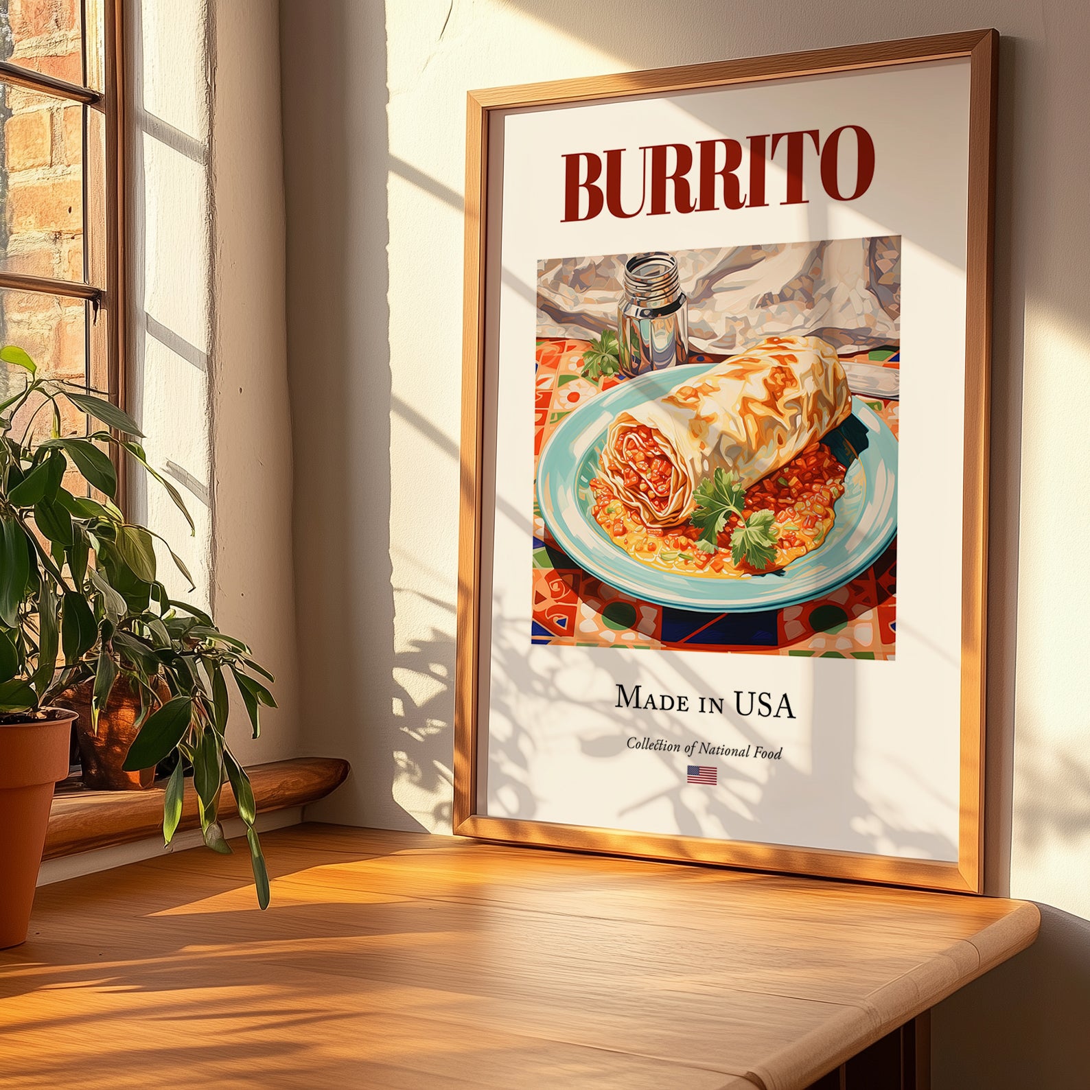 Burrito – American Dish, Café Still Life, no-text version framed in wood