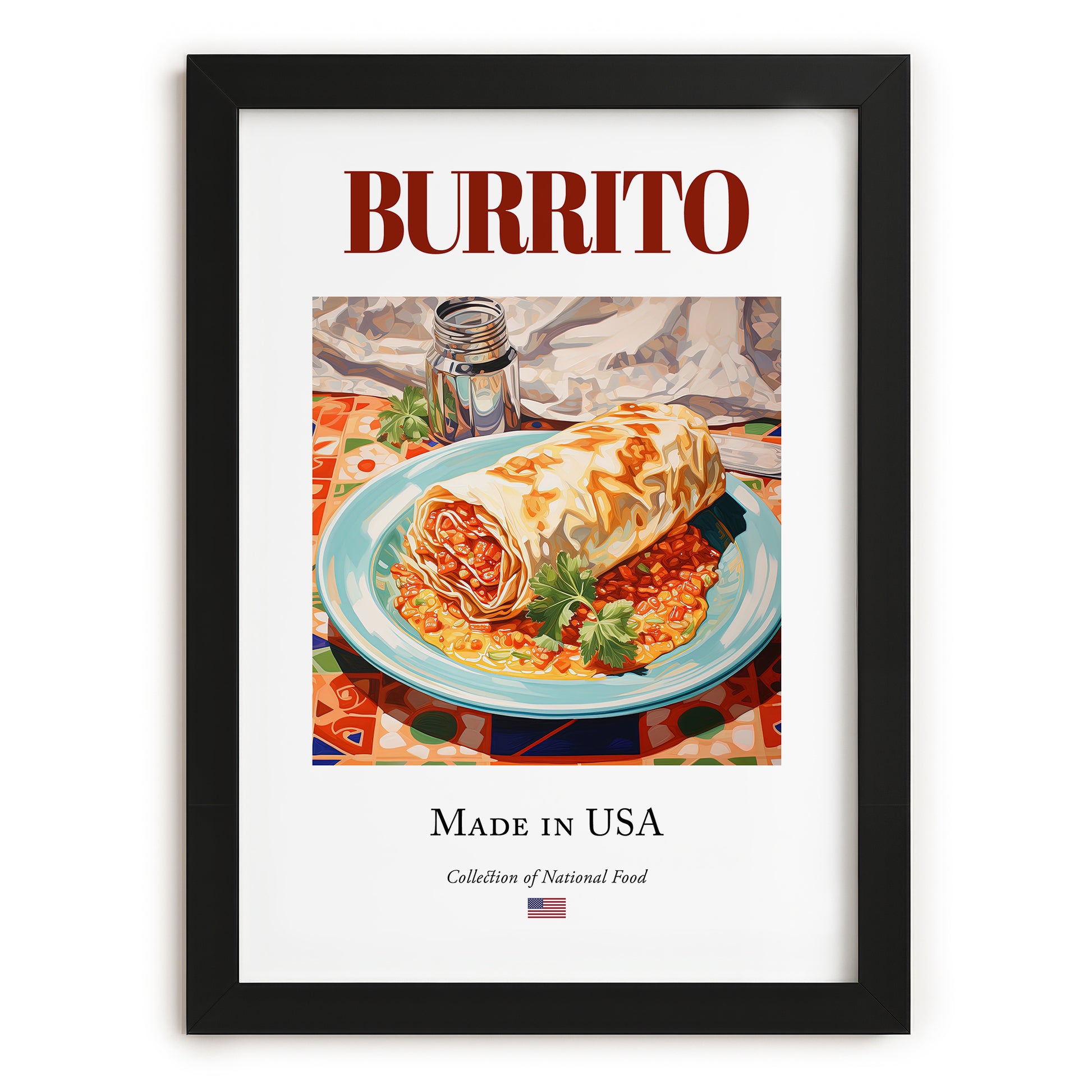 Burrito – American Dish, Café Still Life, in sleek black frame